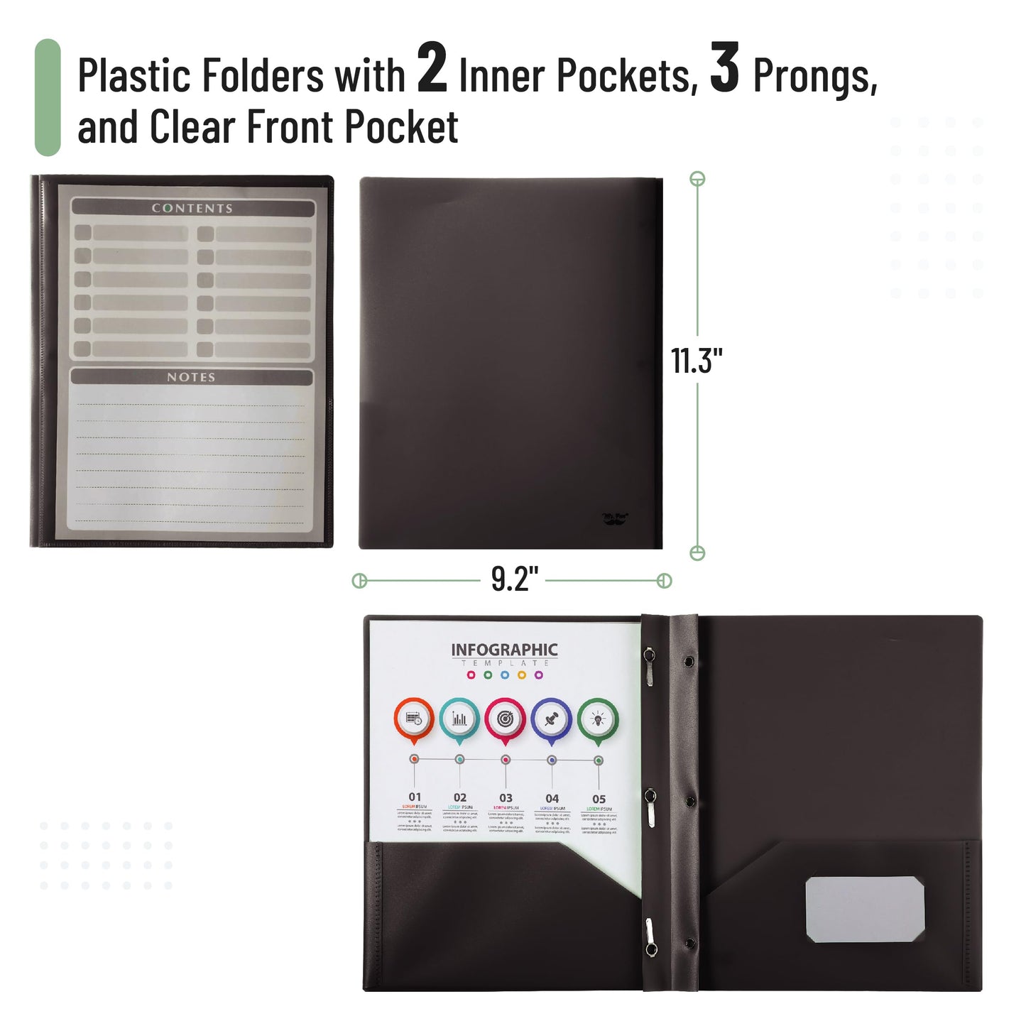 Mr. Pen- Plastic Folders with Pockets and Prongs, 24 Pack, Letter Size