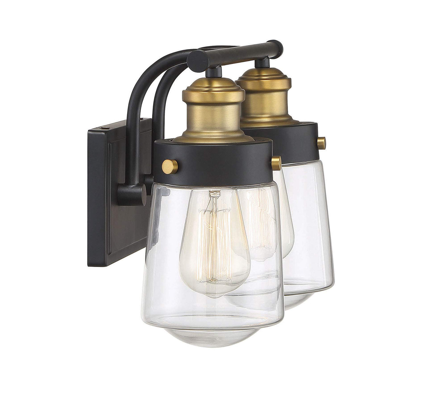 Savoy House 8-2069-2-51 Macauley Industrial Farmhouse Rustic Clear Glass Bathroom Vanity Wall Light, 2-Light 120 Total Watts, 10" H x 15" W, Vintage