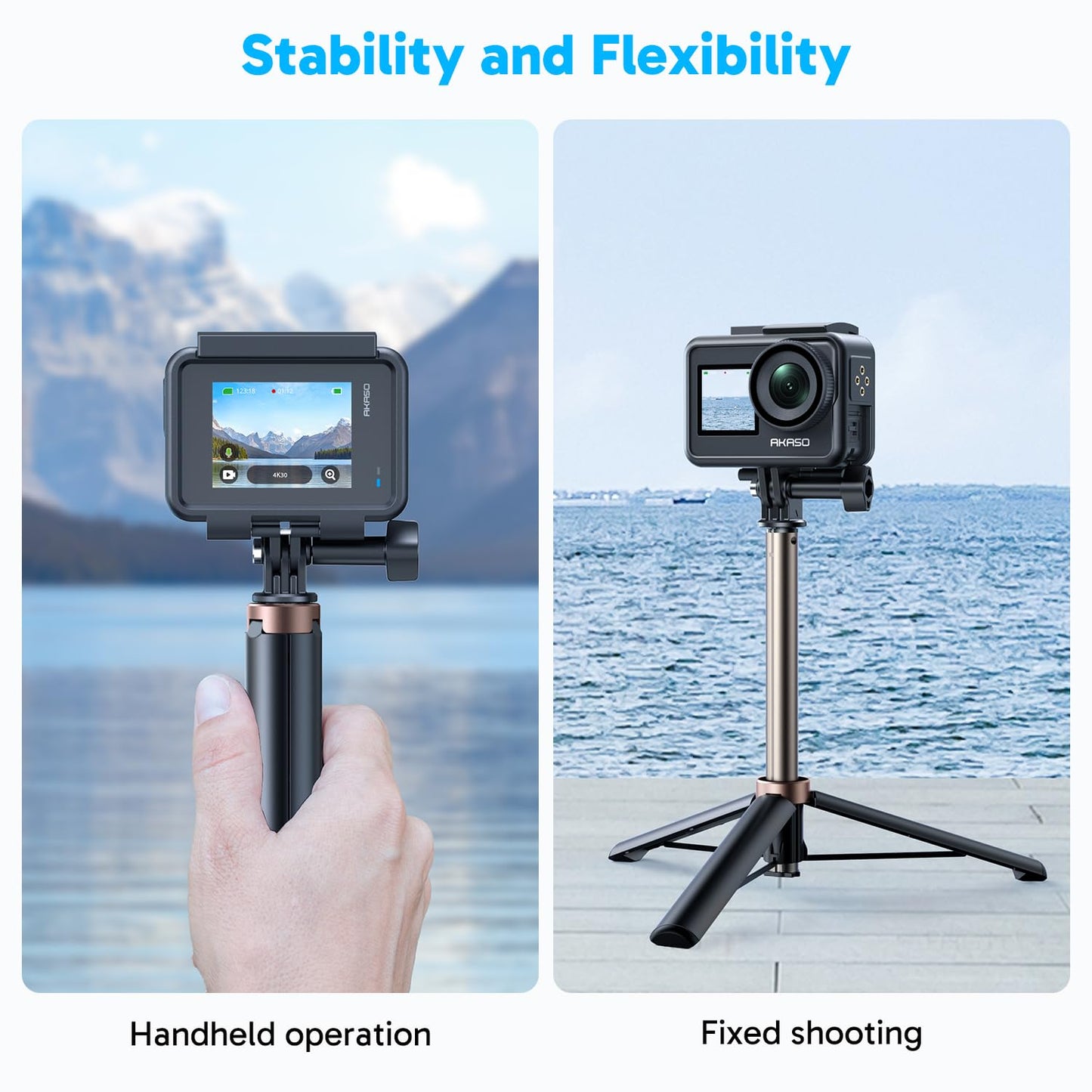 AKASO 60cm Selfie Stick Extendable Tripod Stand Compatible with AKASO, SJCAM, GoPro Hero 13/12/11/10/9/8/7/Max, DJI Osmo Action 5/4/3, and Other