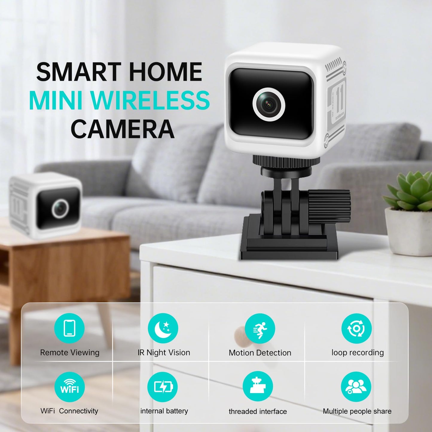 Vnmkp 2025 Upgraded Security Camera, Wireless Surveillance Camera, 4K HD Mini Nanny Cam for Home (with Night Vision) WiFi Indoor Camera(Video Only)