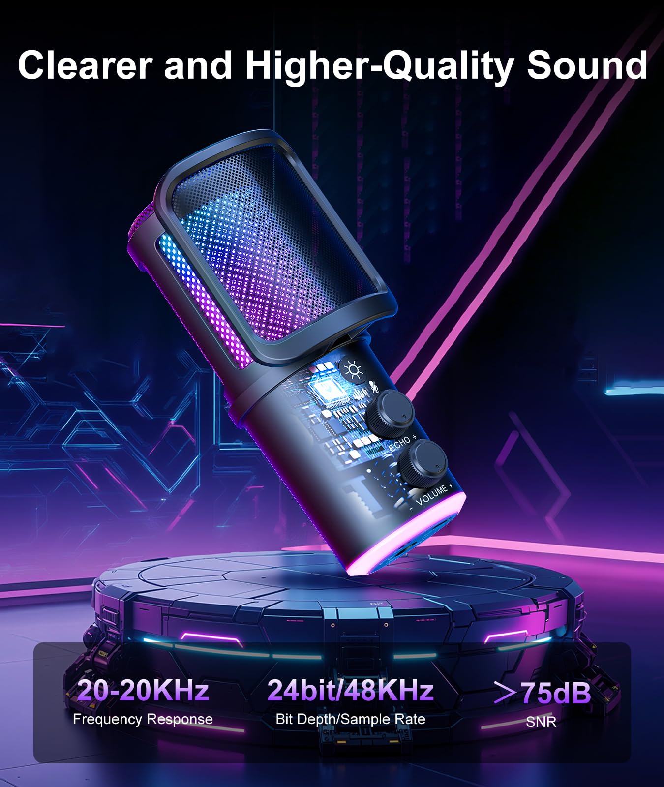 Gaming USB Microphone, Noise Cancellation Condenser Mic with Mute,Boom Arm Mic-Reverb Adjustment, Monitoring for Streaming, Podcasting, Discord