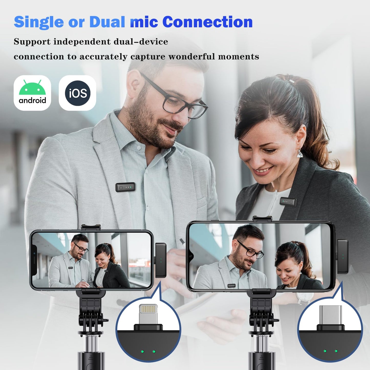voijump Wireless Microphone for iPhone 15 16, Android, Lavalier Mini Mic for Video Recording, Vlogging, Podcast, Clip on Lapel Microphone with Noise