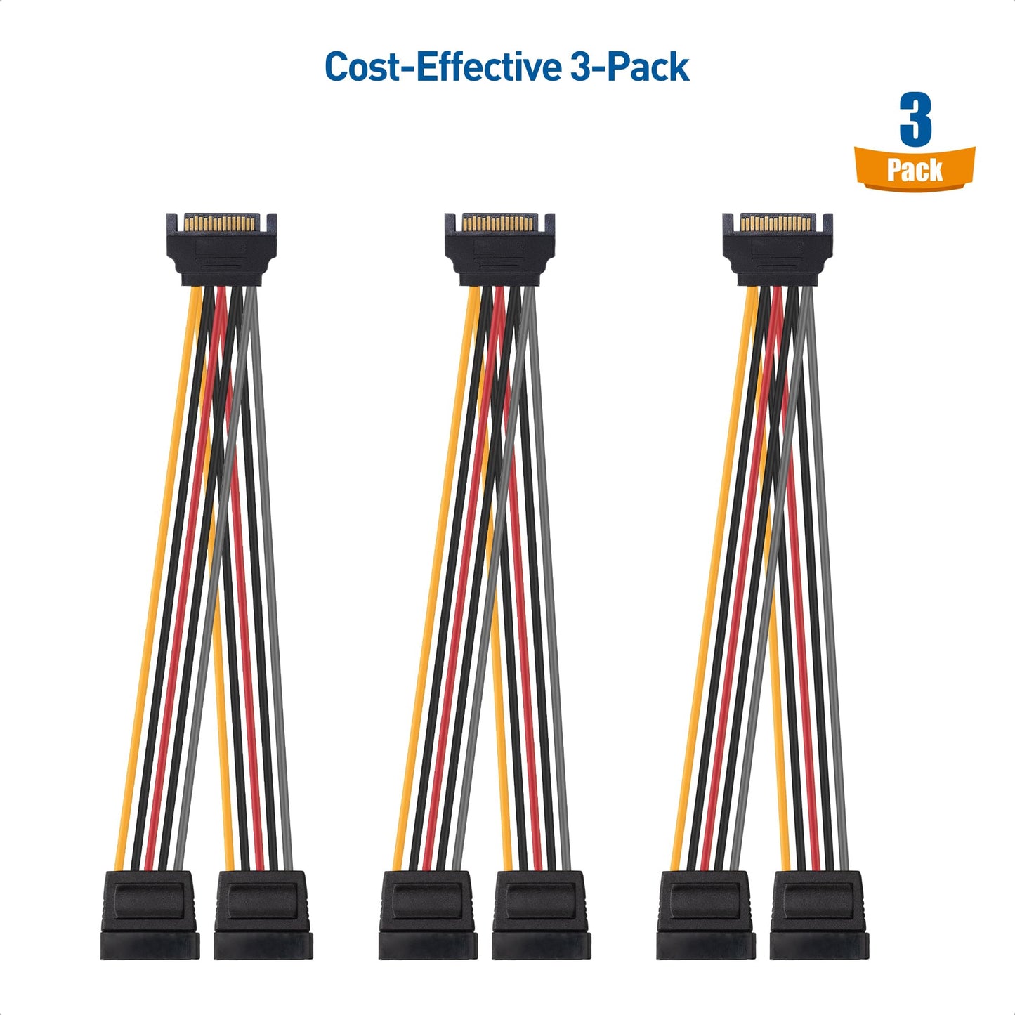 Cable Matters 3-Pack 15 Pin SATA Power Splitter Cable - 8 Inches, SATA Power Y-Splitter Cable