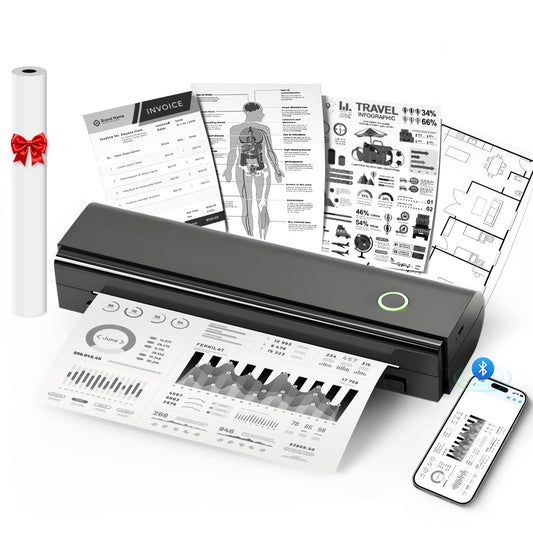 NDYIN Portable Printers Wireless for Travel, N80 Wireless Thermal Printer Bluetooth Inkless Printer Support 8.5" X 11" US Letter & A4, Compatible