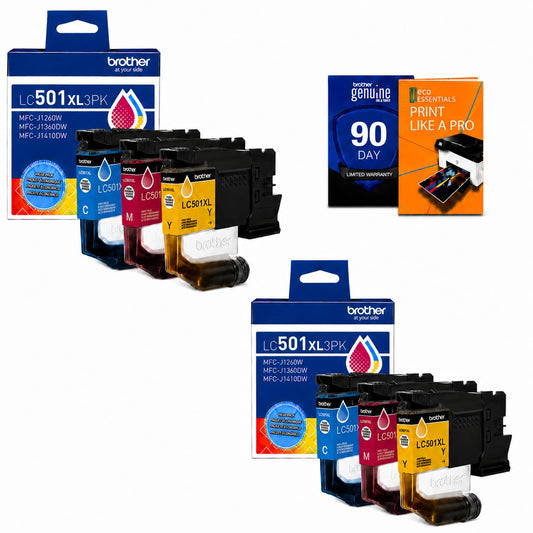 Brother Genuine LC501XL3PK 2-Pack High Yield Color Ink Cartridges (CMY x2), for MFC-J1260DW, MFC-J1360DW, MFC-J1410DW, Bundle with Deco Essentials