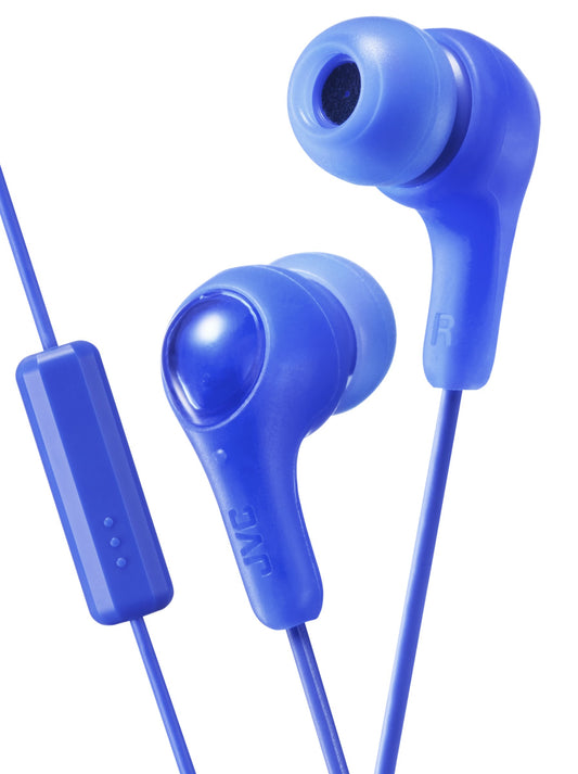BLUE GUMY In ear earbuds with stay fit ear tips and MIC. Wired 3.3ft colored cord cable with headphone jack. Small, medium, and large ear tip