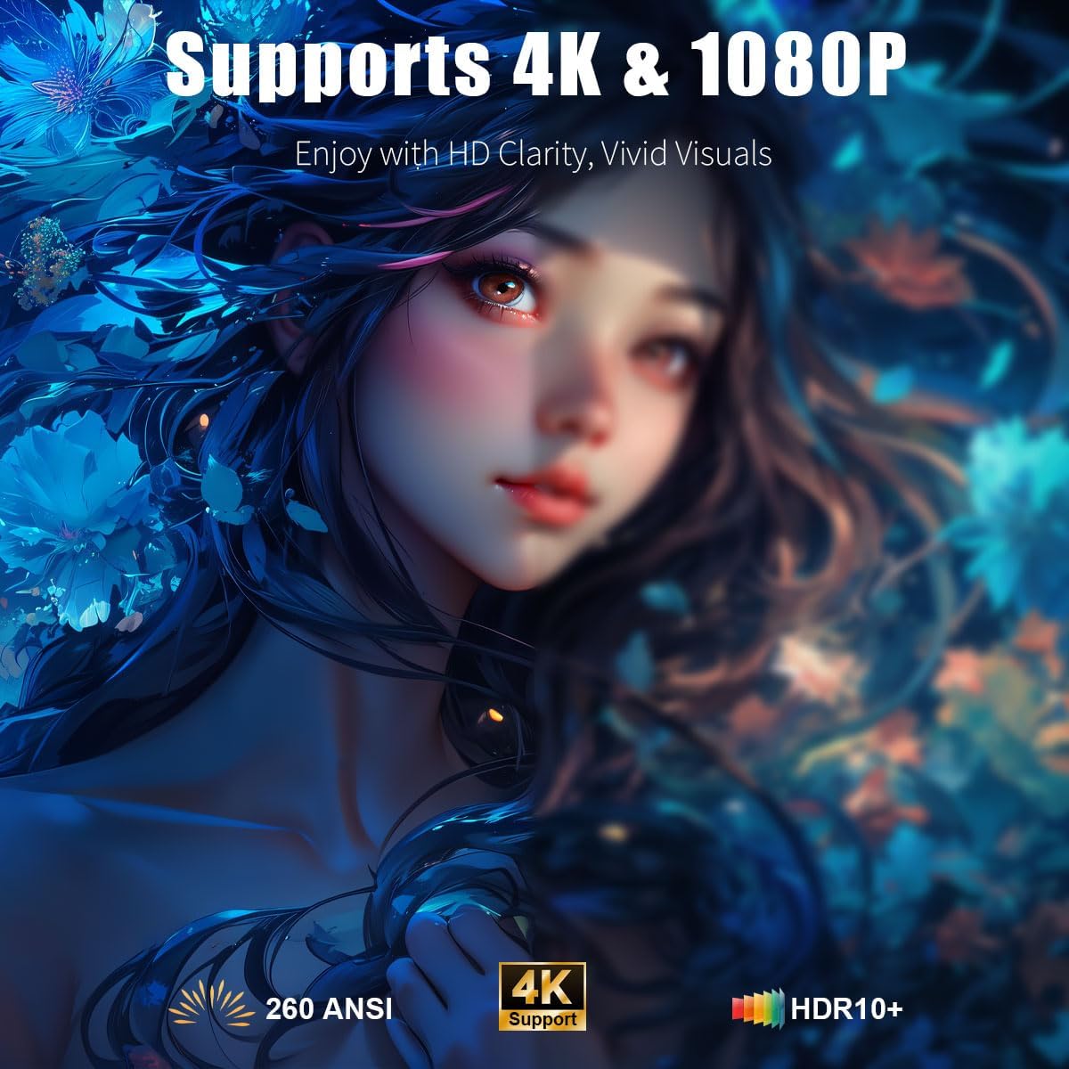 [Smart Projector with Apps] 4K Supported Mini Projector with Wifi and Bluetooth, XENPONAD Movie Projector for Bedroom Celling Camping & Outdoor Use