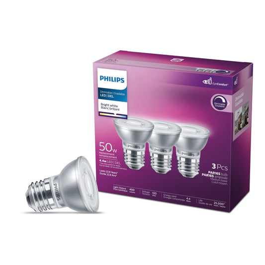 6W PAR16 Medium Base Bright White Dimmable LED Light Bulbs - 3 Pack