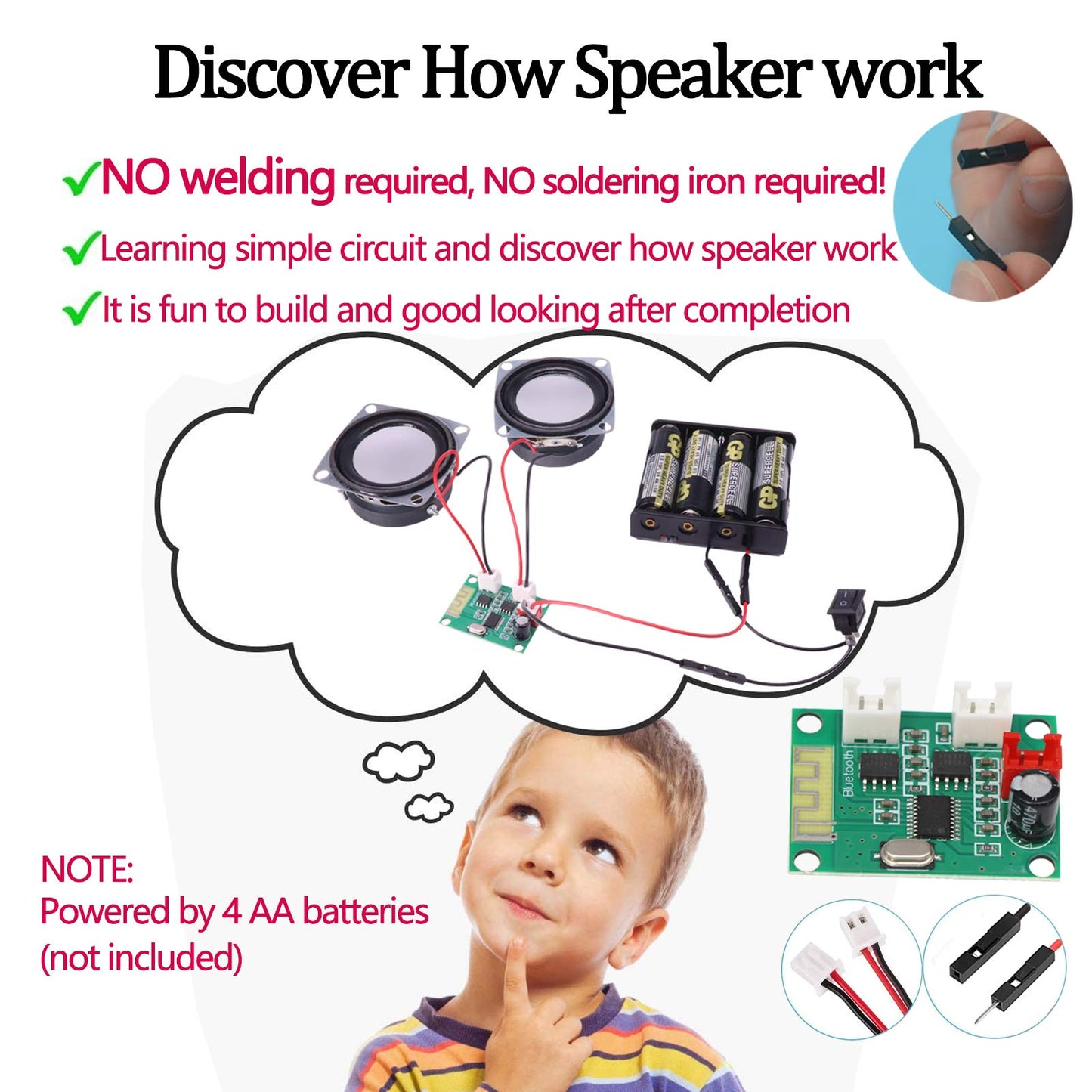 CYOEST DIY Bluetooth Speaker Box Kit Electronic Sound Amplifier - Build Your Own Portable Wood Case Bluetooth Speaker Sound - Science Experiment