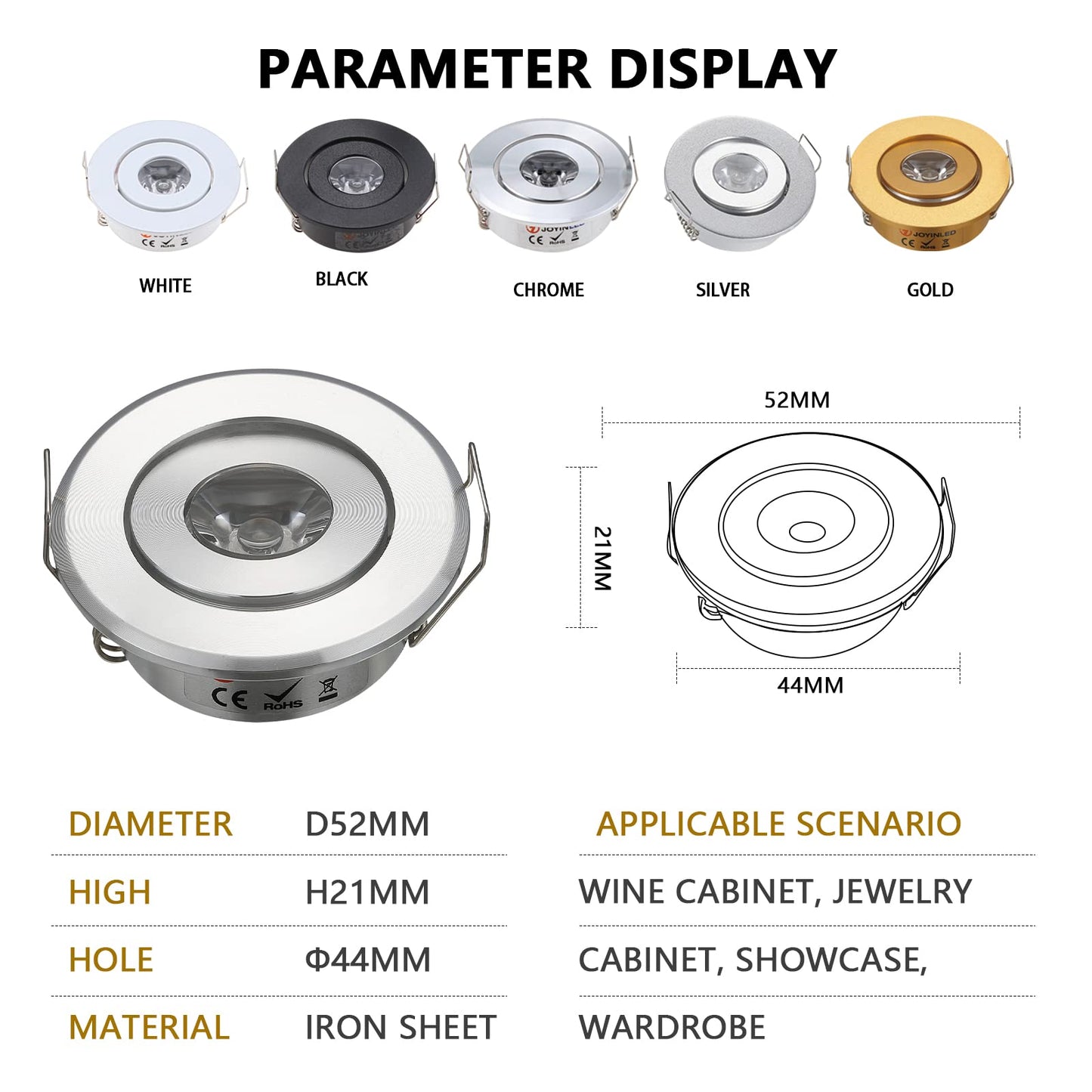 JOYINLED (Pack of 10 3W Mini LED Down Lights Small Recessed Round LED spotlihgts Under Cabinet Lights 3000K