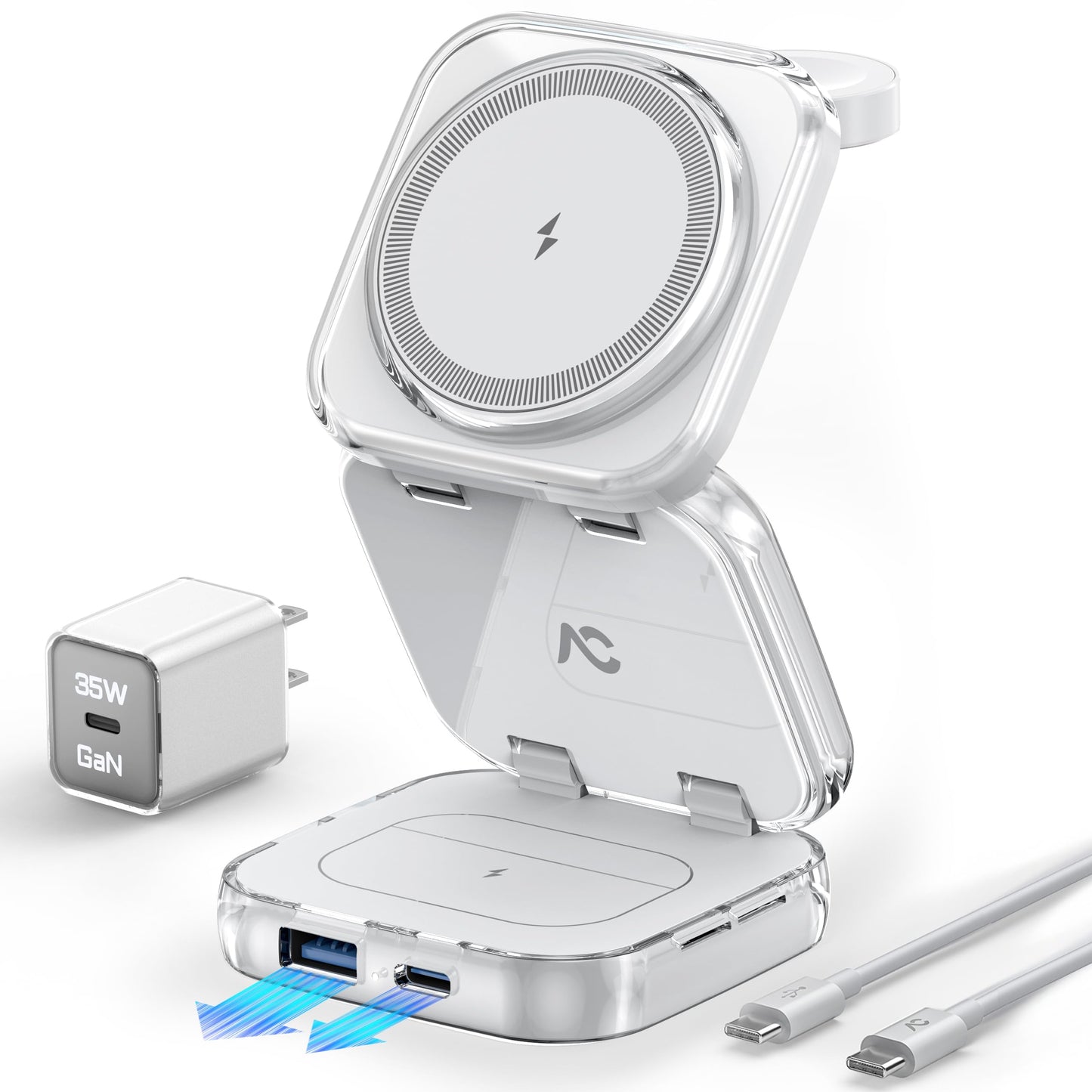 5-in-1 Wireless Charger for MagSafe, AC ISLAND Portable Travel Charging Station, 35W Max Qi2 Fast Foldable Magnetic Stand, Evolved for iPhone 17-12
