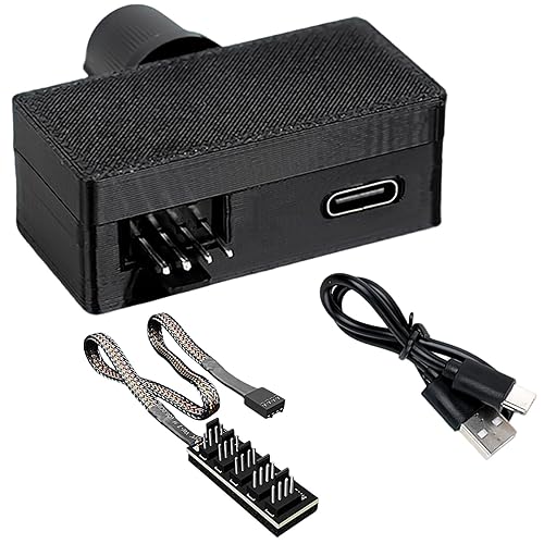 4 Pin 12V PWM Fan Controller with Type C Interface and 4Pin 5 Way PC Fan Splitter Hub,0-100% DC Speed Adjustment (Style1)