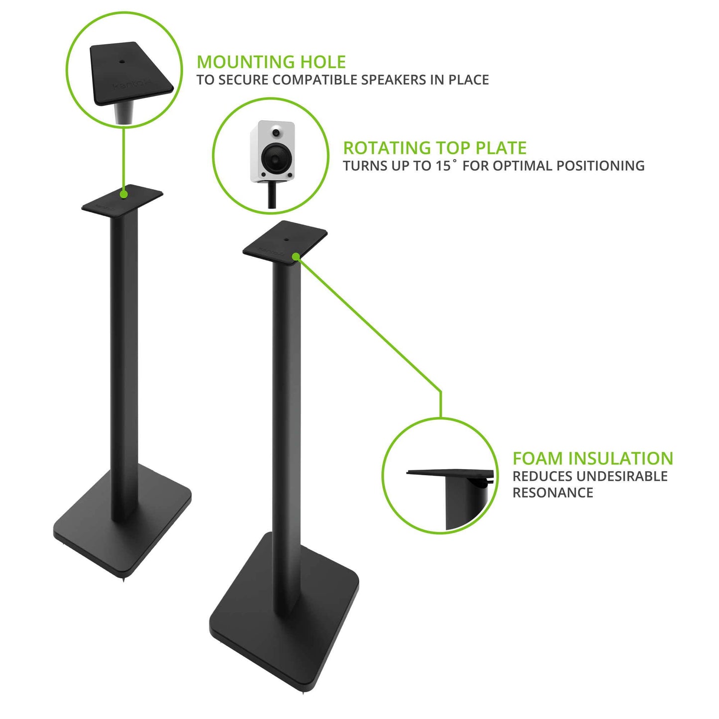 Kanto SP26PL Black Metal Speaker Stand (26 inches) - Universal Fit, Hidden Cables, Rotating Top Plate, Carpet & Hardwood Feet, ¼’-20 Mounting, Pair