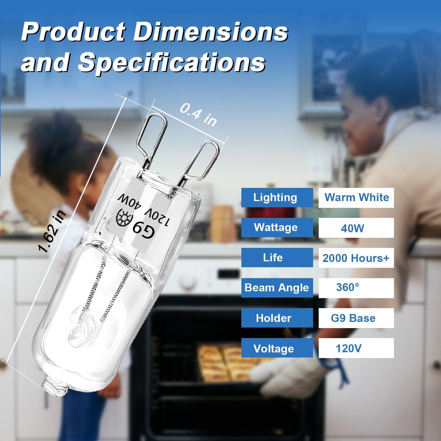 SDRZJX Range Hood Light Bulbs, 120V 40W G9, 4PCS