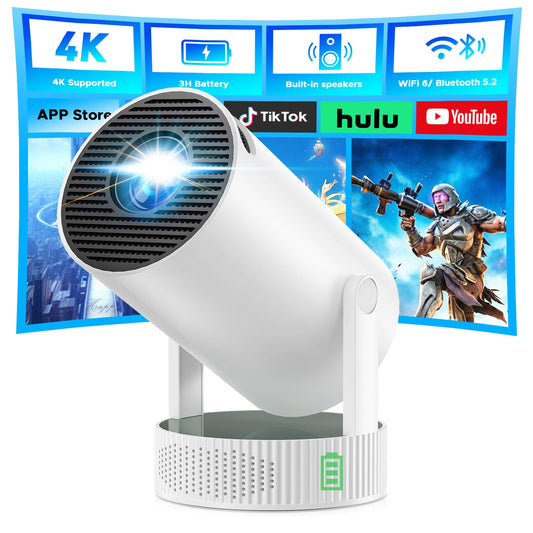 Mini Projector, Projector with Wifi and Bluetooth Built-in Battery 4K Portable Projector for Outdoor Bedroom, Smart Projectors 1080P Compatible