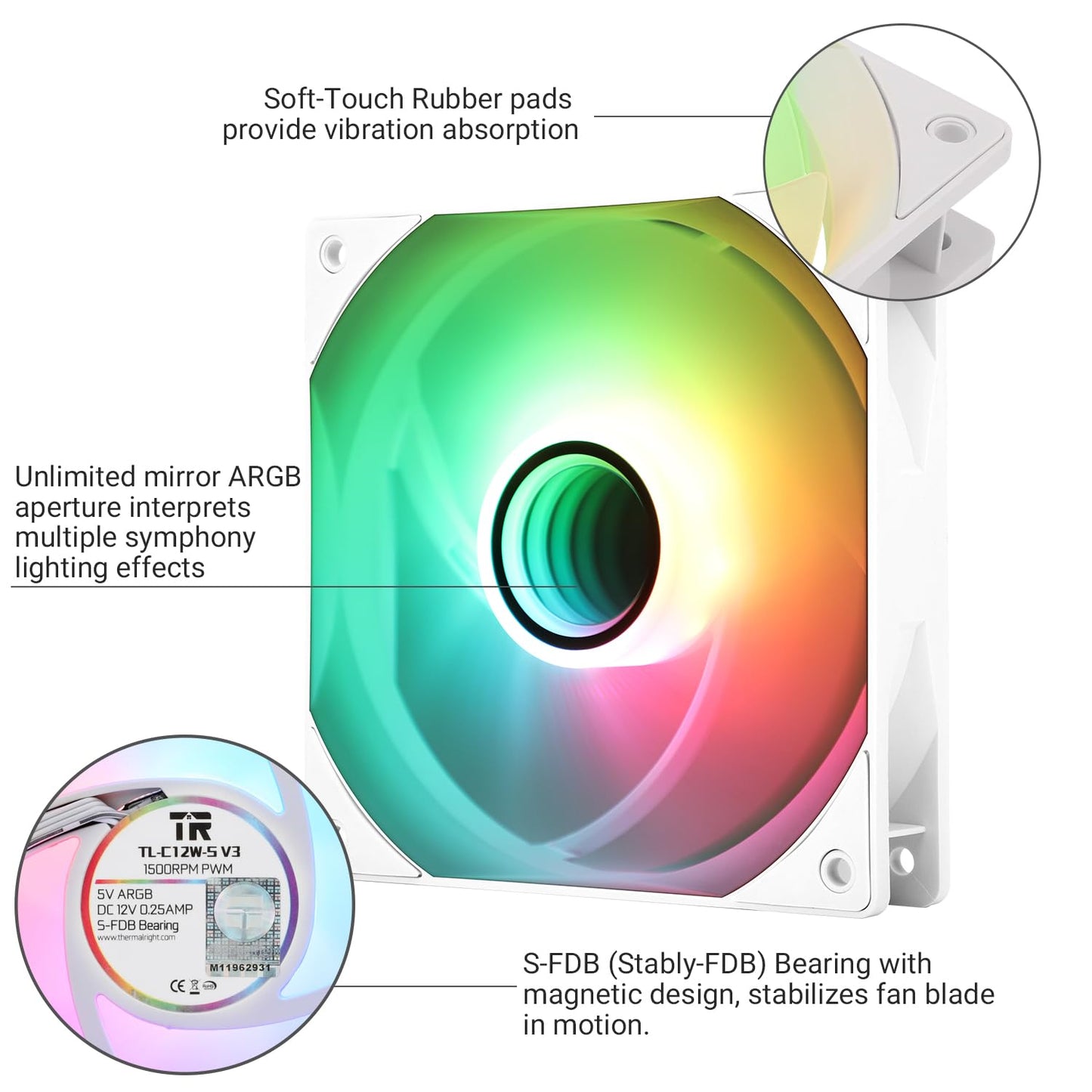 Thermalright TL-C12W-S V3 CPU Fan 120mm Case Cooler Fan ARGB, 4pin PWM Connector Silent Computer Fan with S-FDB Bearing,Desktop Cooling Fan has ARGB