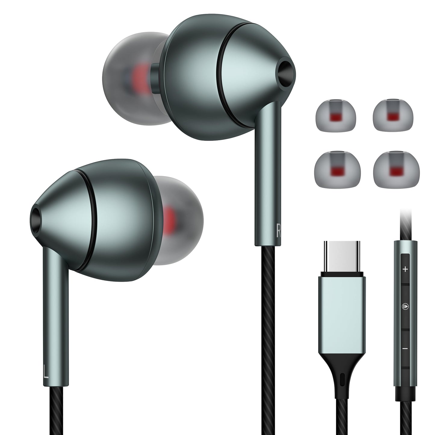 USB-C Wired Earbuds with Microphone, Volume Control, Noise Canceling, Compatible with Samsung Galaxy S24 S23 S22, iPhone 17 16 15 Pro Pro max, Pixel