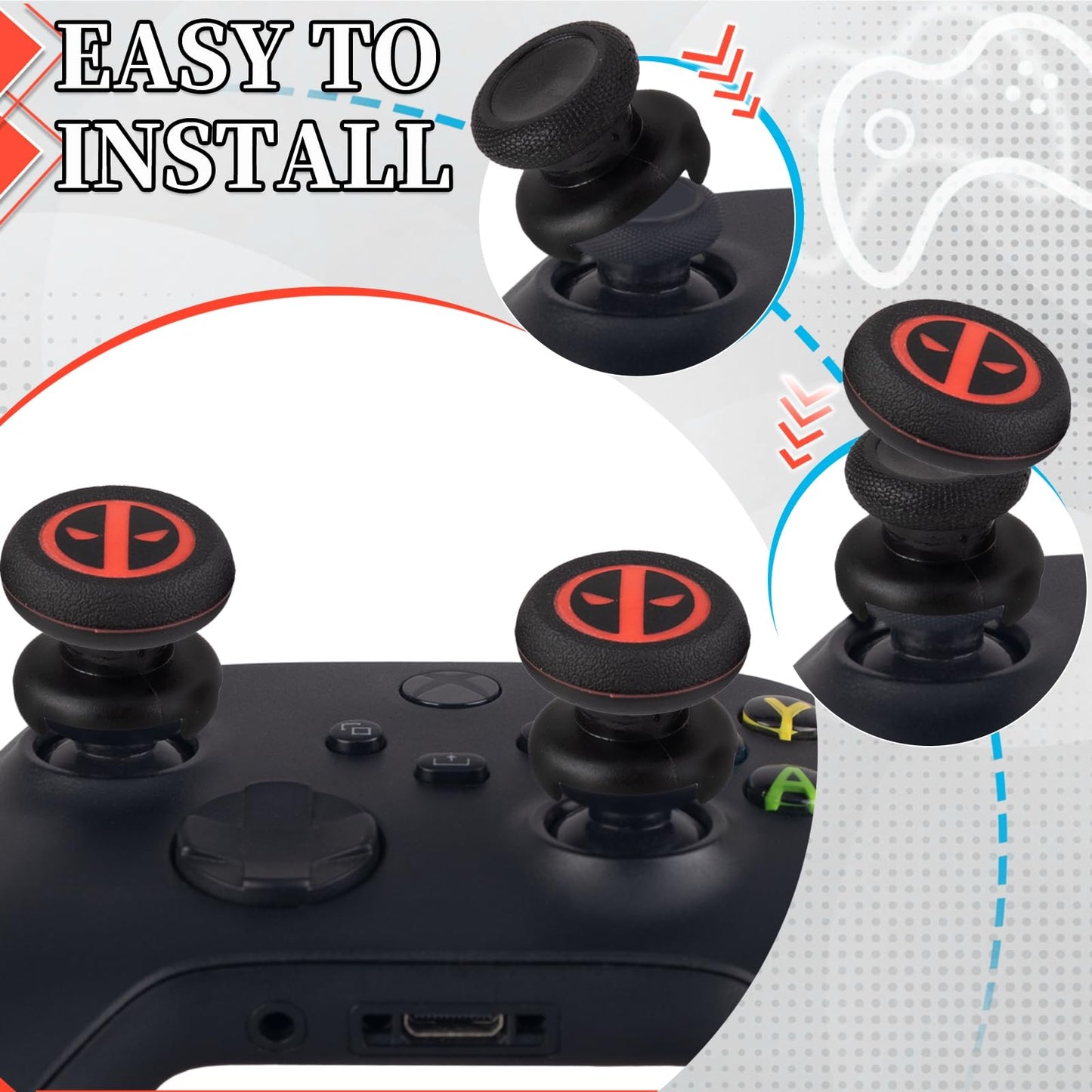 Playrealm FPS Thumbstick Extender & Printing Rubber Silicone Grip Cover 2 Sets for Xbox Series X/S & Xbox One Controller(Immortal)