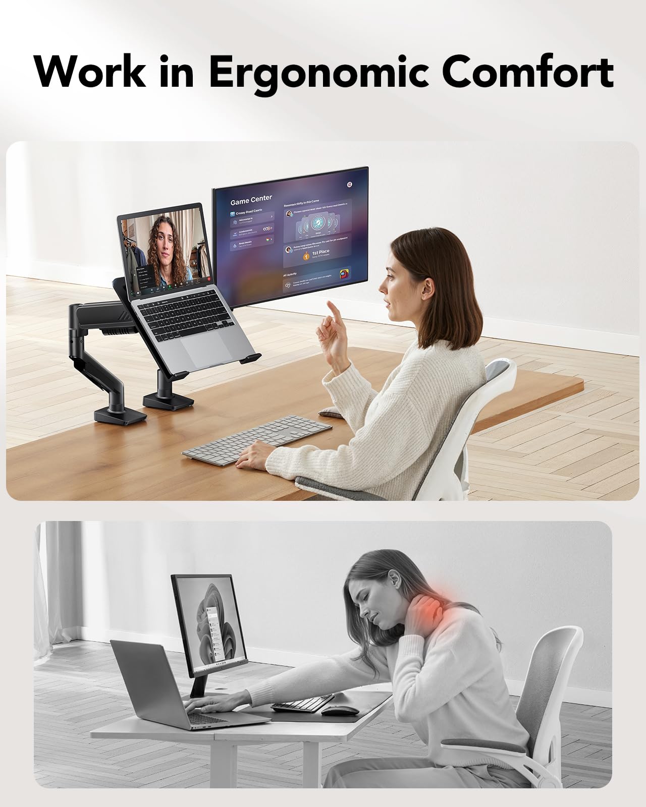 HUANUO 2 in 1 Function Laptop Mount with Tray, Fits 13-34? Monitors & Up to 17? Notebook, Ergonomic Laptop Arm with Full Motion Adjustment, Laptop