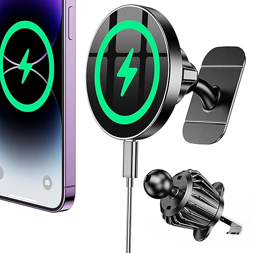 Coolpow for Magsafe Car Mount Charger?100% Stable?15W Magsafe Car Charger Magnetic Phone Holders for Your Car Accessories for Women Men Car Phone