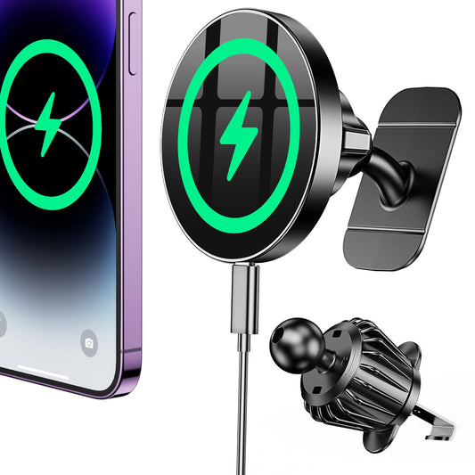 Coolpow for Magsafe Car Mount Charger?100% Stable?15W Magsafe Car Charger Magnetic Phone Holders for Your Car Accessories for Women Men Car Phone
