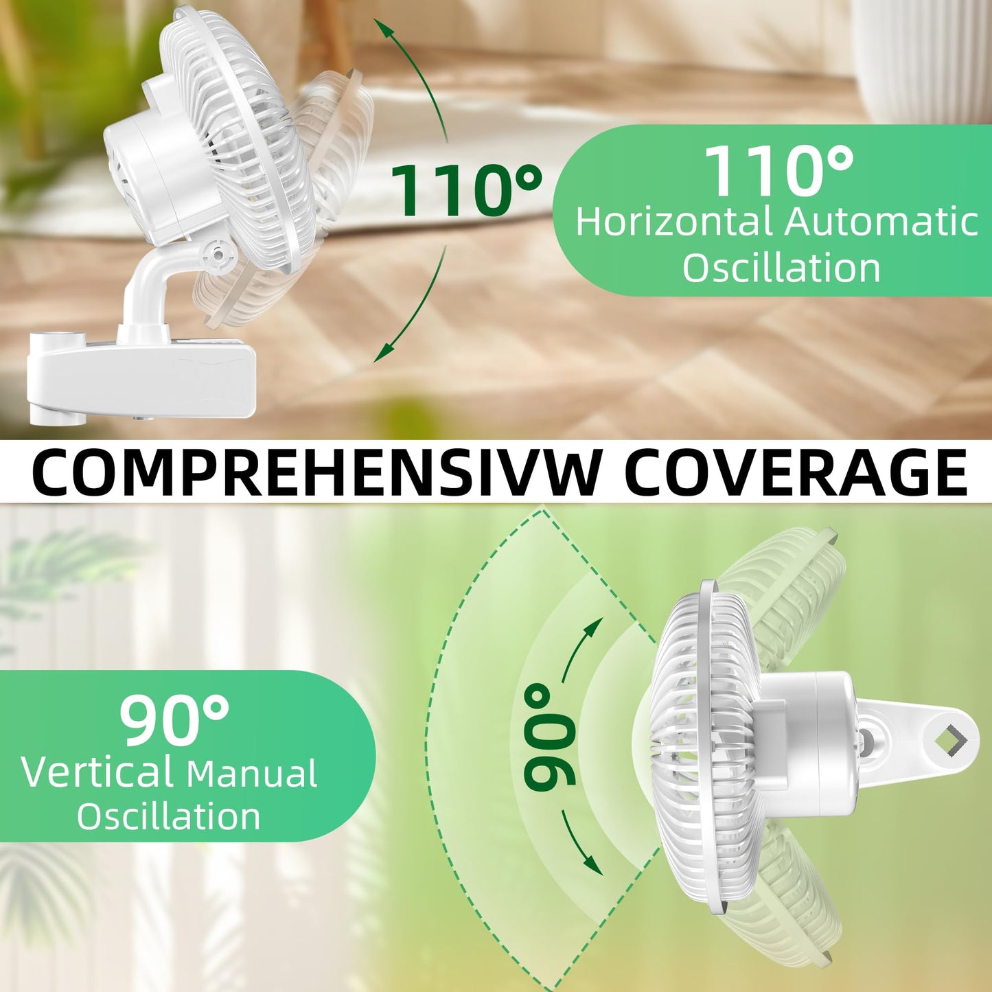 HealSmart Clip Fan, 6-Inch Grow Tent Fan, Monkey Fan, Wall Mount Fan with Adjustable 90° Angles, 15W, 2-Speeds Control, 1 Pack