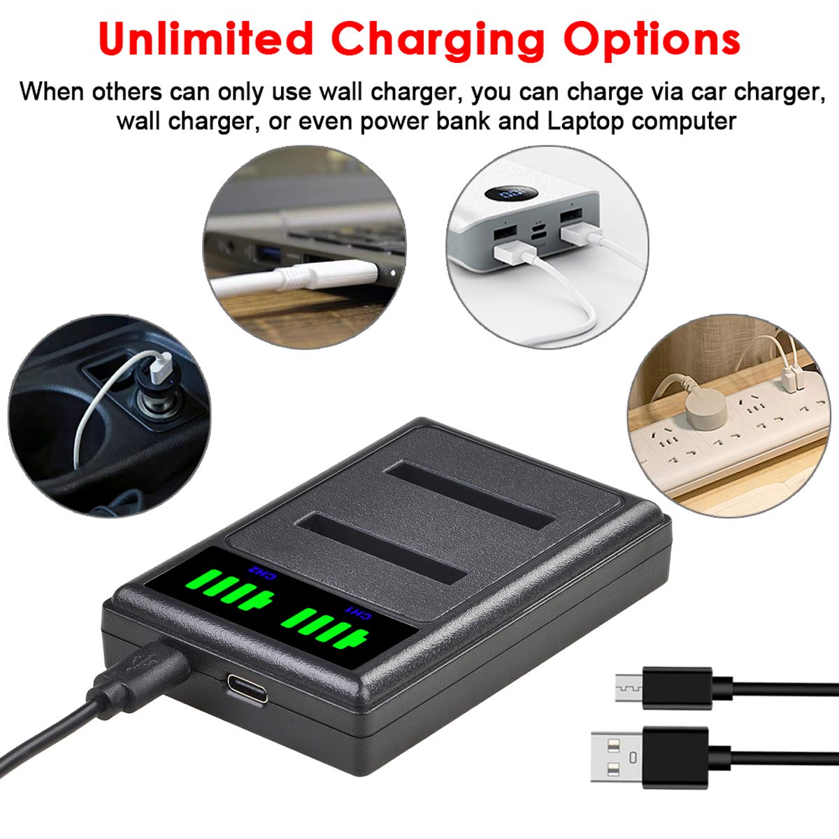 Tectra 2-Pack NB-11L NB-11LH Battery + LED Dual Charger for Canon PowerShot ELPH 110 HS, ELPH 130 HS, Elph 360 Elph 350 Elph 340 Elph 190 Elph 180