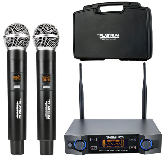 The Platinum UHF Wireless Microphone System, 200FT UHF Range Metal Professional Dual Channel Handheld Dynamic Mic System with Professional Karaoke
