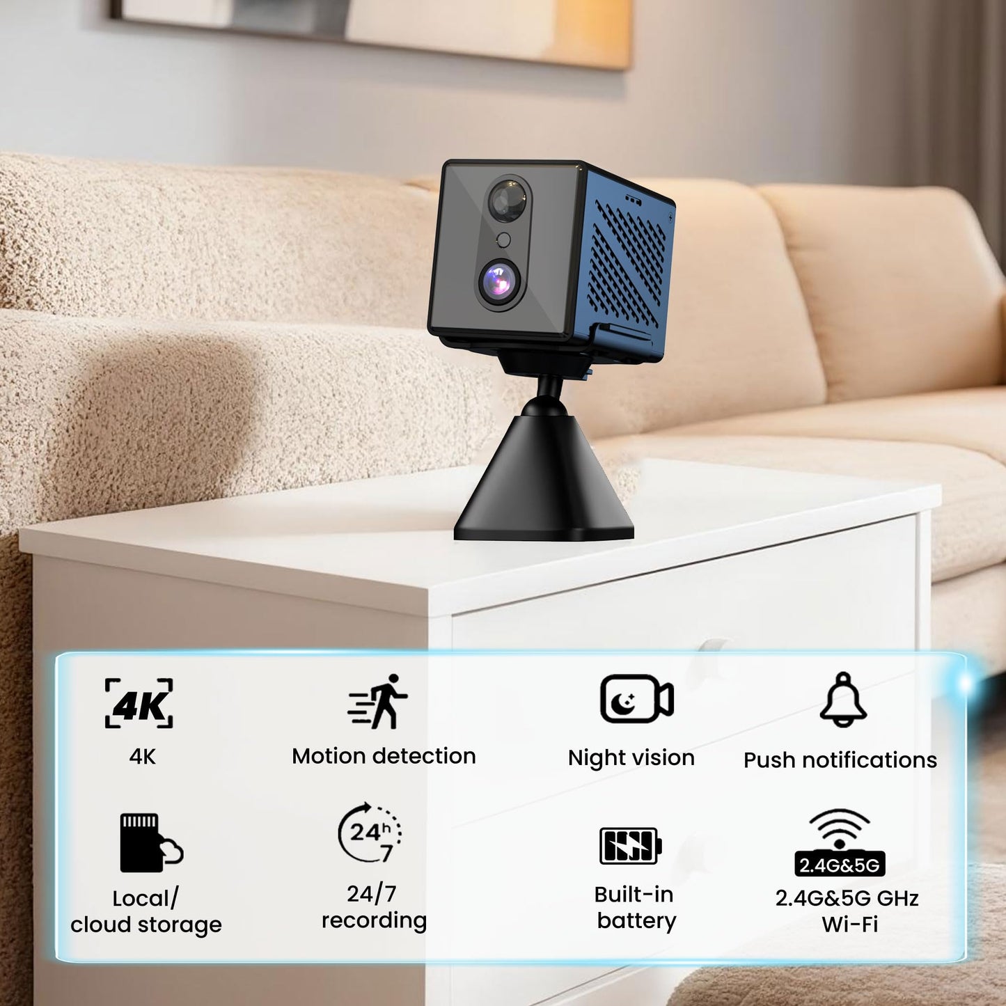 javiscam 4K Security Camera with 64GB SD Card, Battery Powered Security Cam, 100-Day Standby, AI Human Detection, Night Vision, Real-Time Alert, Baby