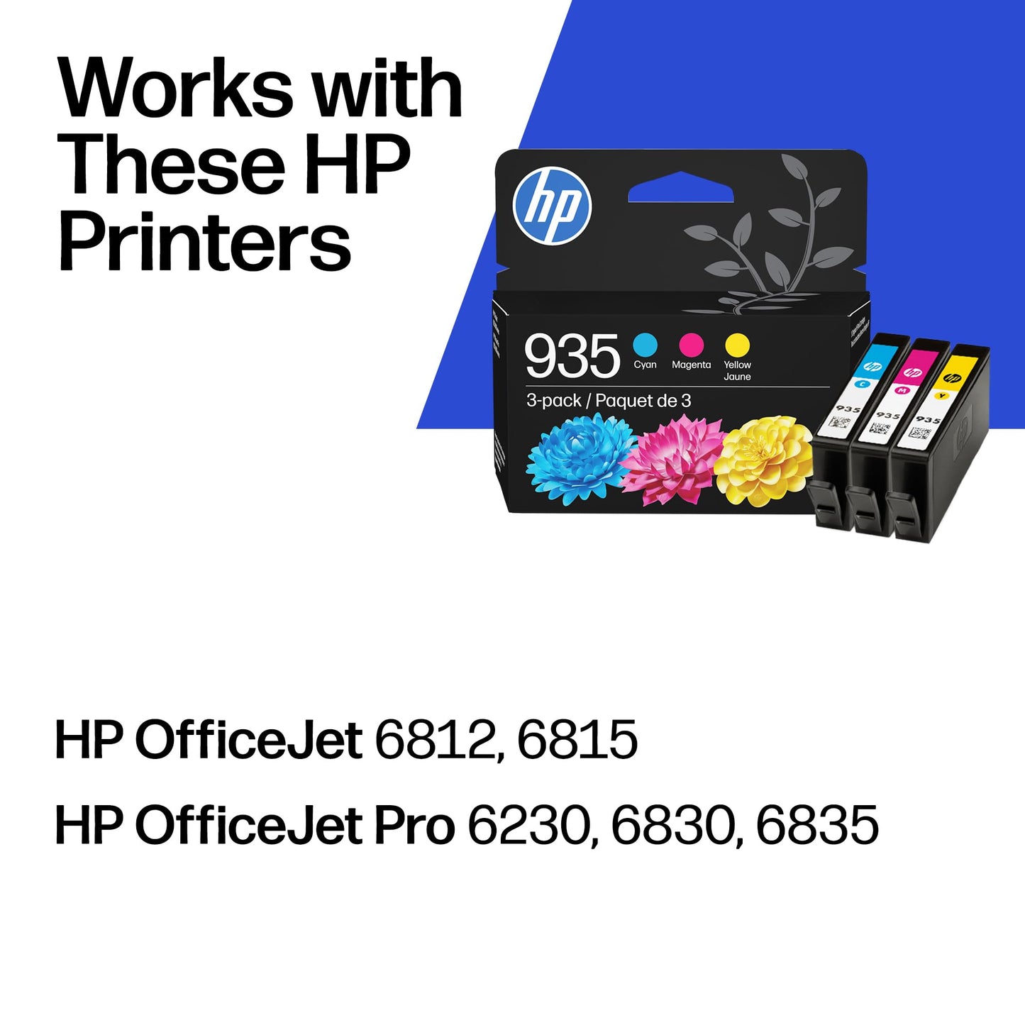 HP 935 Cyan, Magenta, Yellow Ink Cartridges (3-Pack) | Works OfficeJet 6810; OfficeJet Pro 6230, 6830 Series | N9H65FN