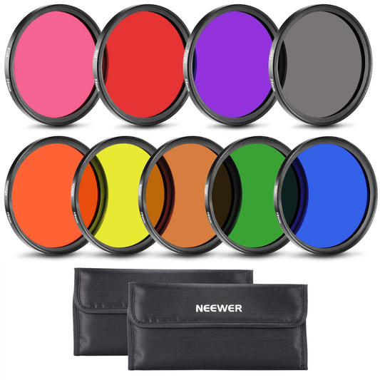 NEEWER 9PCS Full Color Lens Filter Set, 58mm Resin Lens Filters with Red, Orange, Blue, Yellow, Green, Brown, Purple, Pink, Gray Color Available