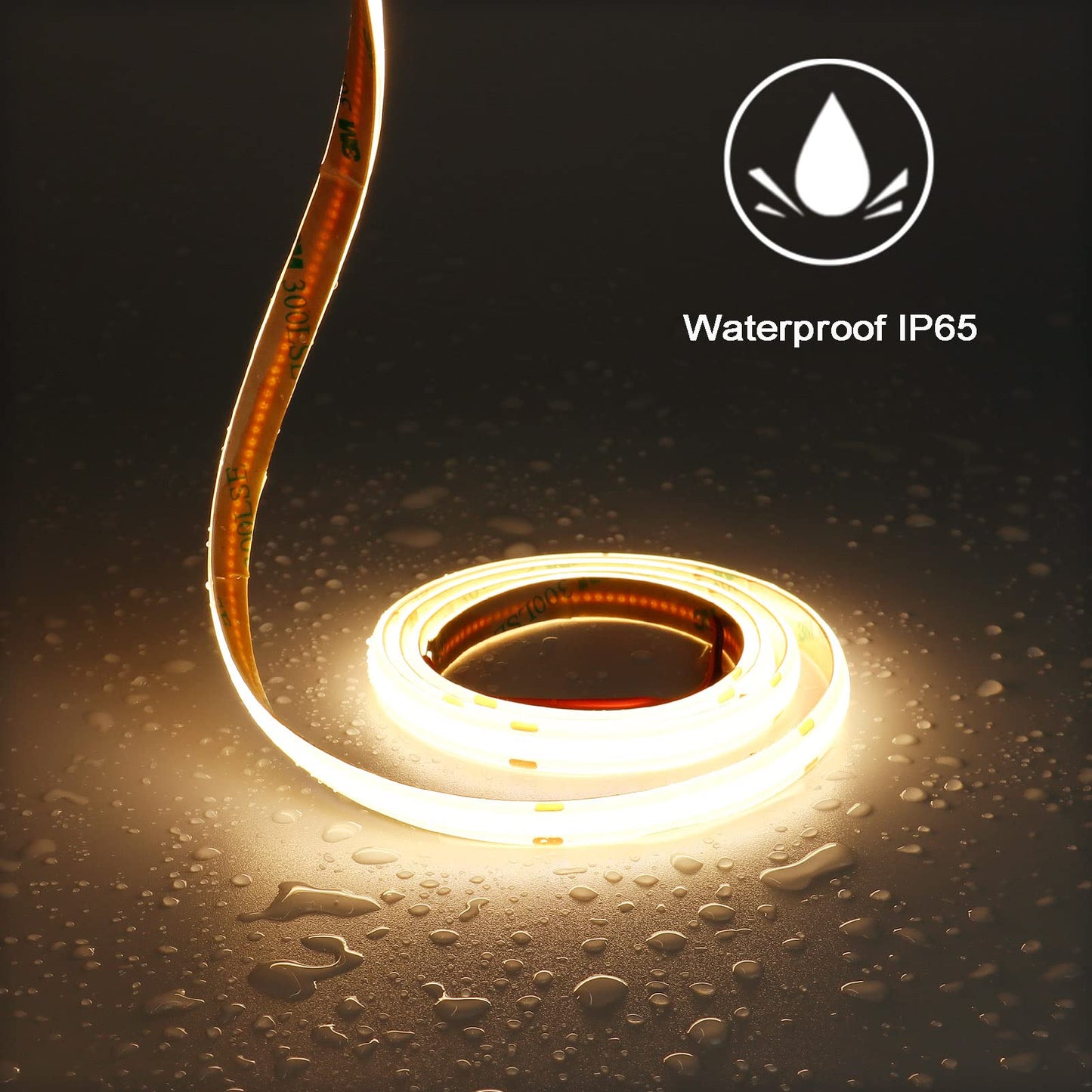 TOPAI 24V COB LED Strip Warm White 3000K Outdoor Waterproof 16.4ft Super Bright 4000Lm CRI>90 Self Adhesive Uniform Dotless 480LEDs/M Cuttable