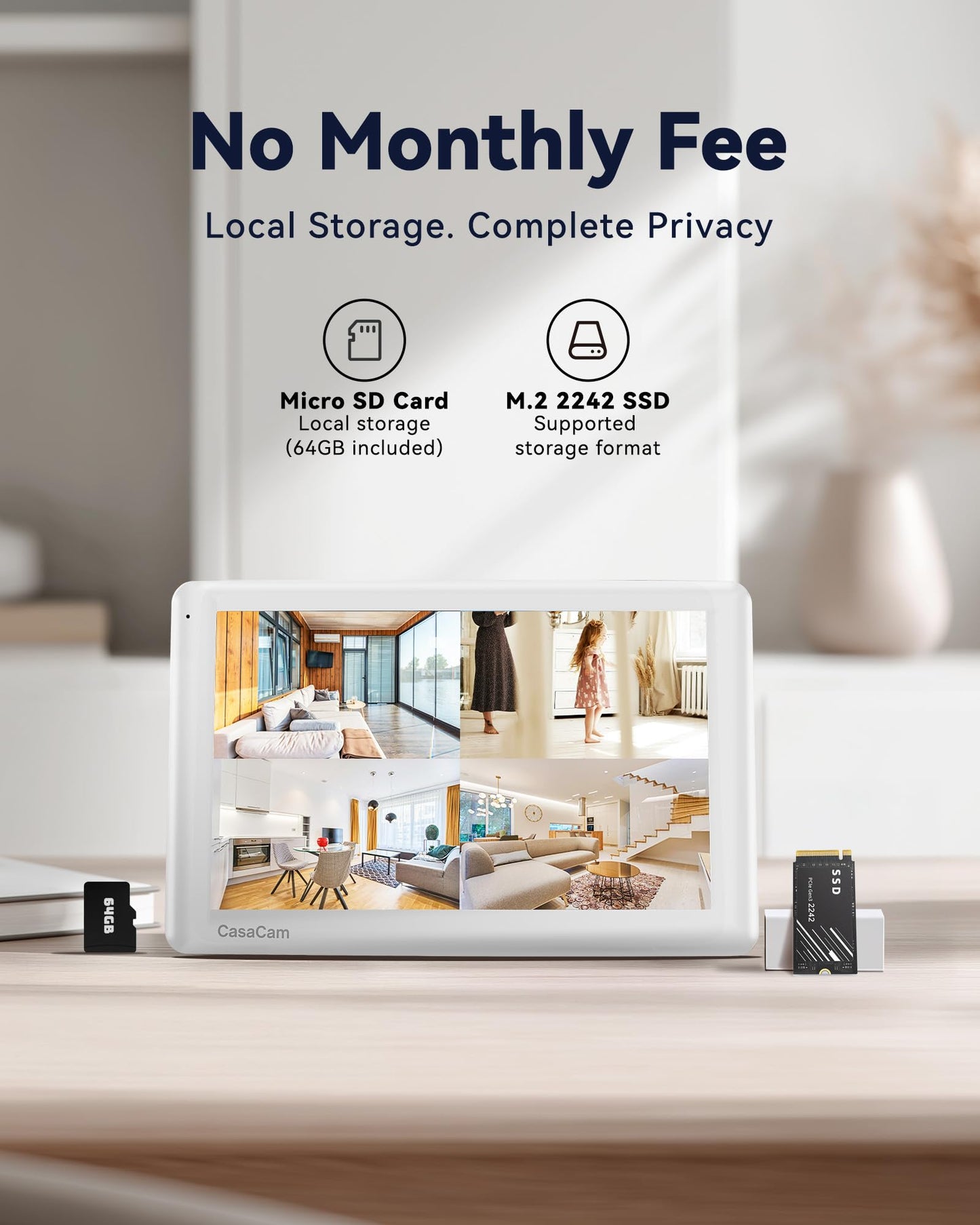 CasaCam GuardianCam Pro | 2K Wireless Security Camera System, 10.1” Touchscreen Monitor | Indoor/Outdoor Surveillance, No Monthly Fees, AI Detection