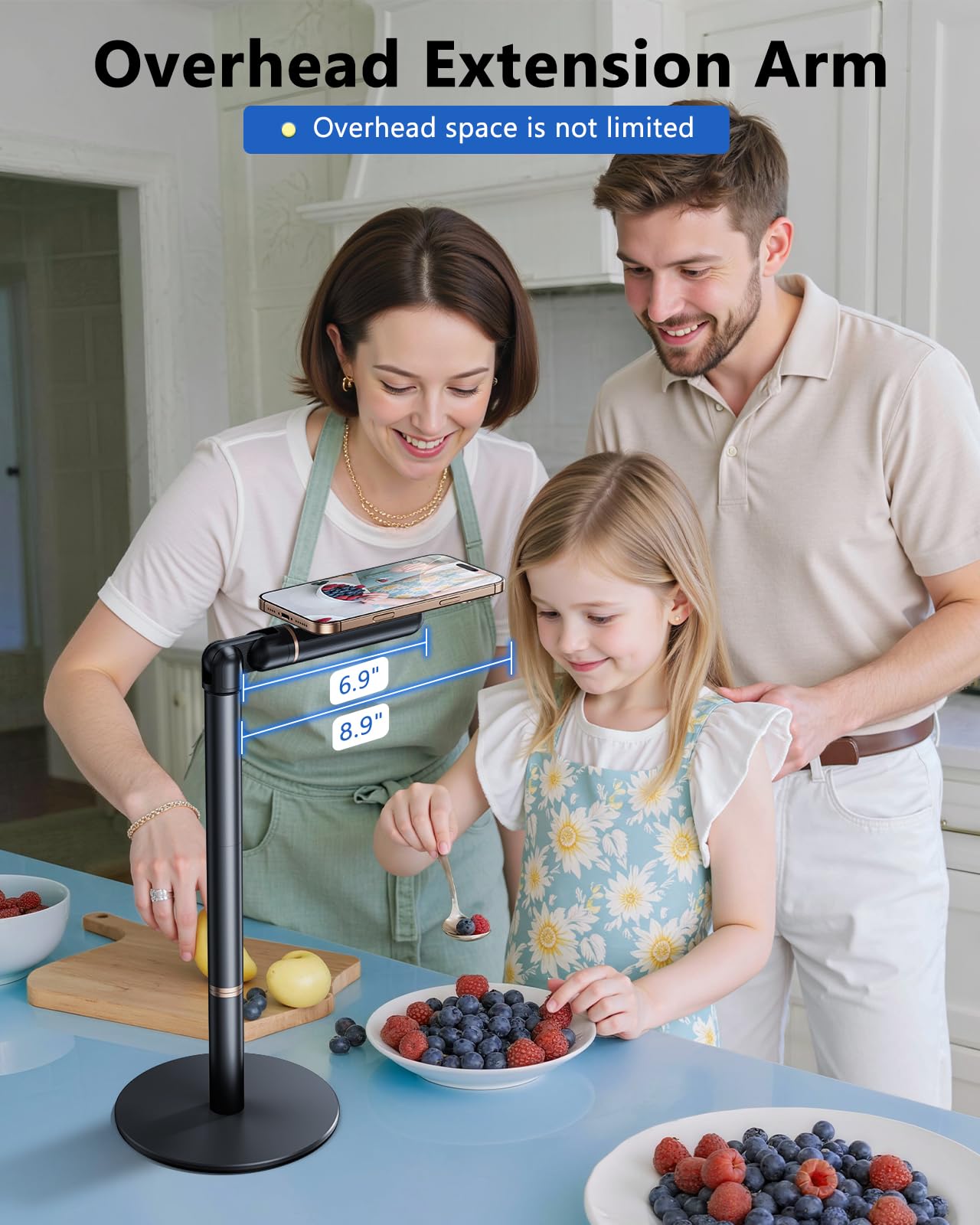 Nauttxon Angle Height Adjustable Magnetic Phone Stand for Desk [10"-25"] - Retractable Cell Phone Holder for Video Recording Cooking Excising Working