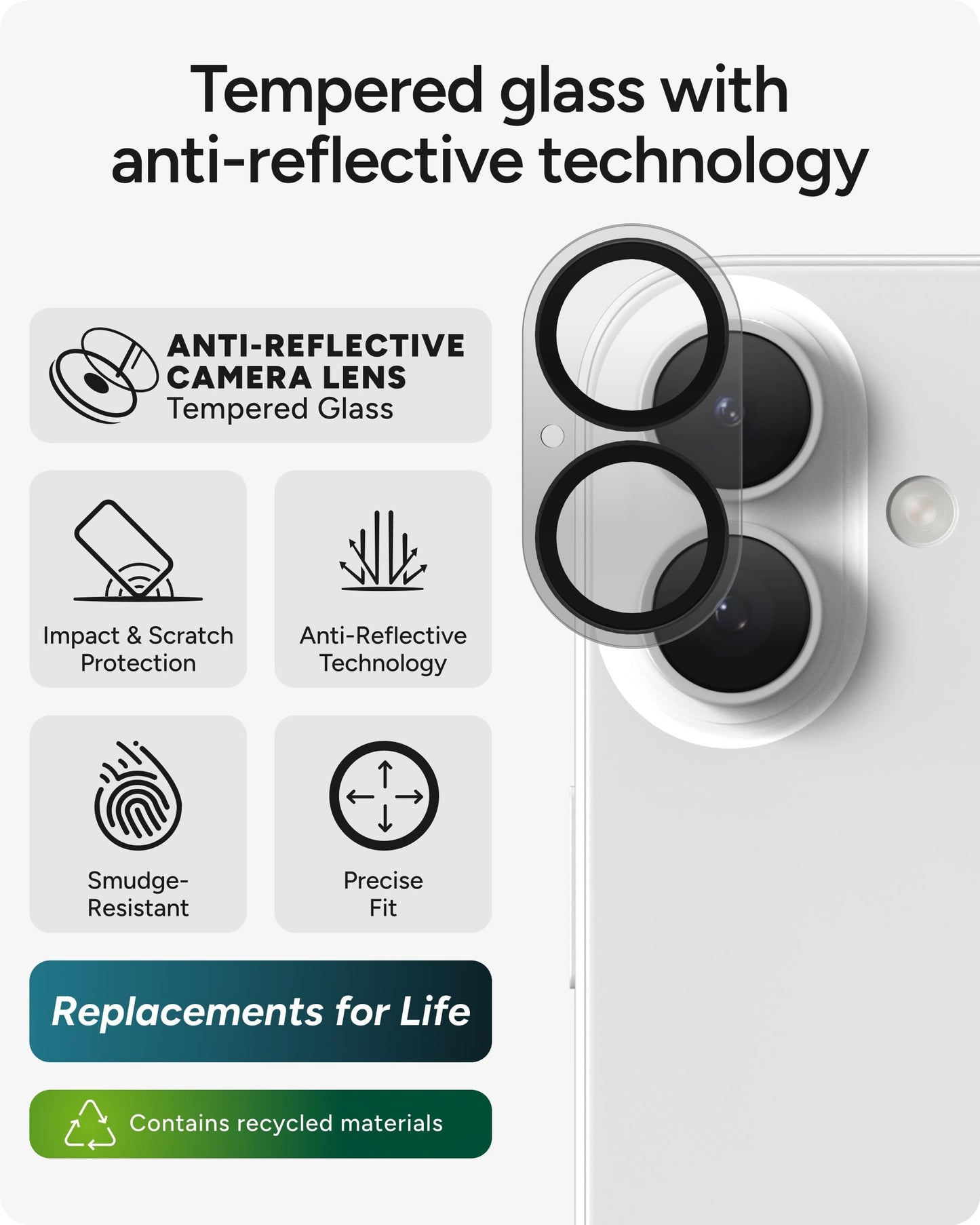 ZAGG Glass Elite iPhone Camera Lens Protector for iPhone 17 - Camera Frame, Maximum Impact & Scratch Protection, Anti-Reflective Technology