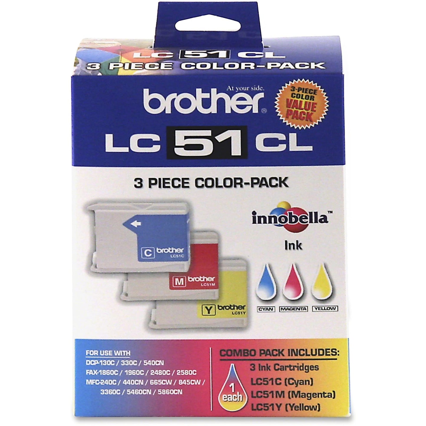 Brother® LC51, Tricolor Ink Cartridges, Pack of 3