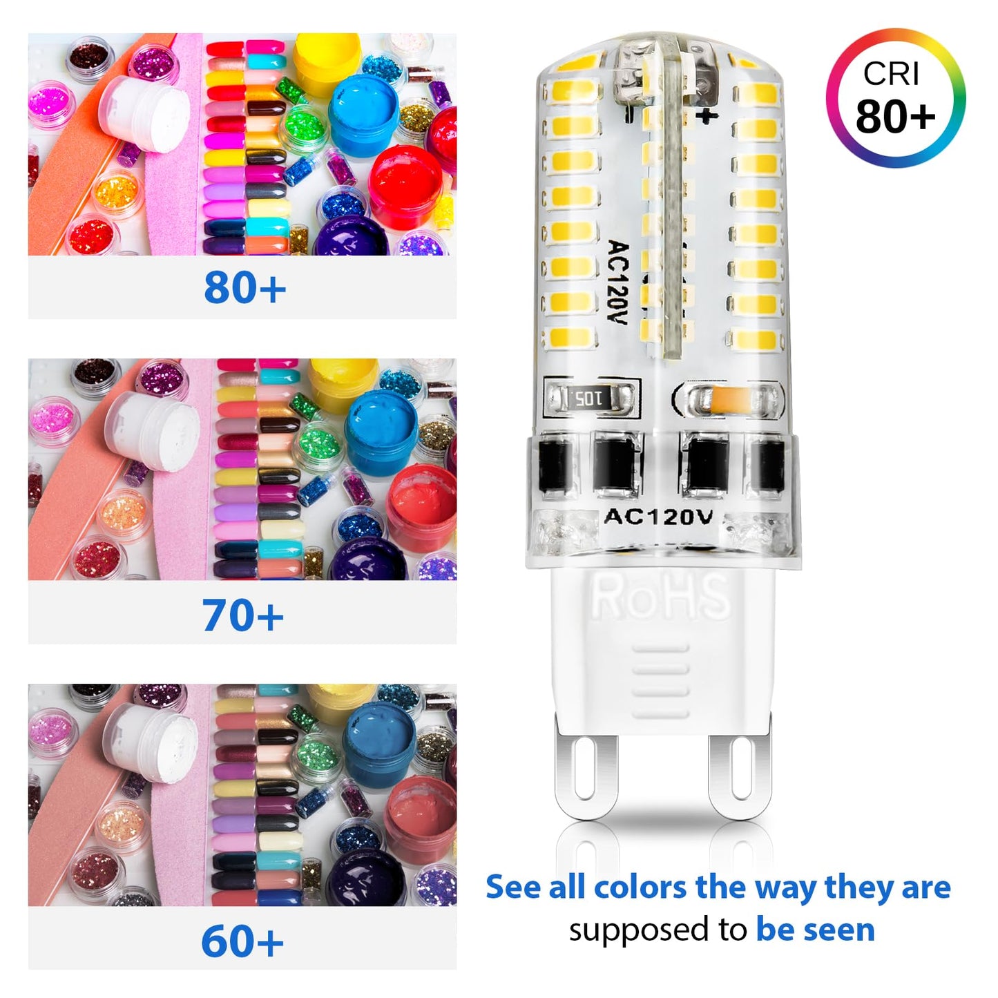 YGS-Tech G9 LED Bulb Dimmable, 4W (35W Halogen Equivalent), G9 Light Bulbs, 3000K Warm White, CRI80, G9 Base Bulb for Chandelier, Interior Decoration