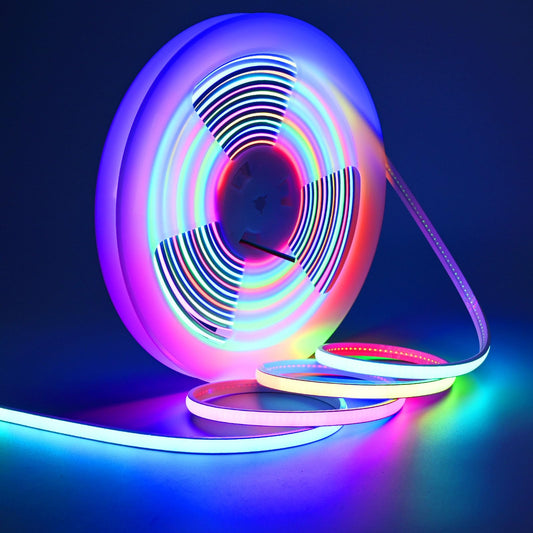GOMING 24V 32.8ft/10M WS2811 Neon RGB COB LED Strip Light Addressable IP67 Waterproof 576 LEDs/M 16W/M Uniform Glow Self-Adhesive LED Tape for DIY