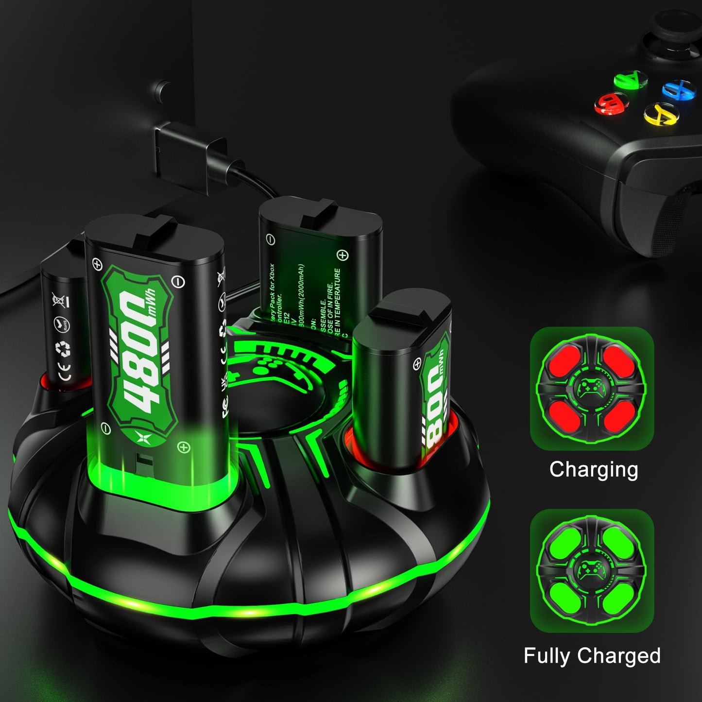 Ukor Fast Charging 4x4800mWh Rechargeable Battery Pack with Charger for Xbox Controller Rechargeable Batteries Xbox for Xbox One & S & X & Elite, Xbox