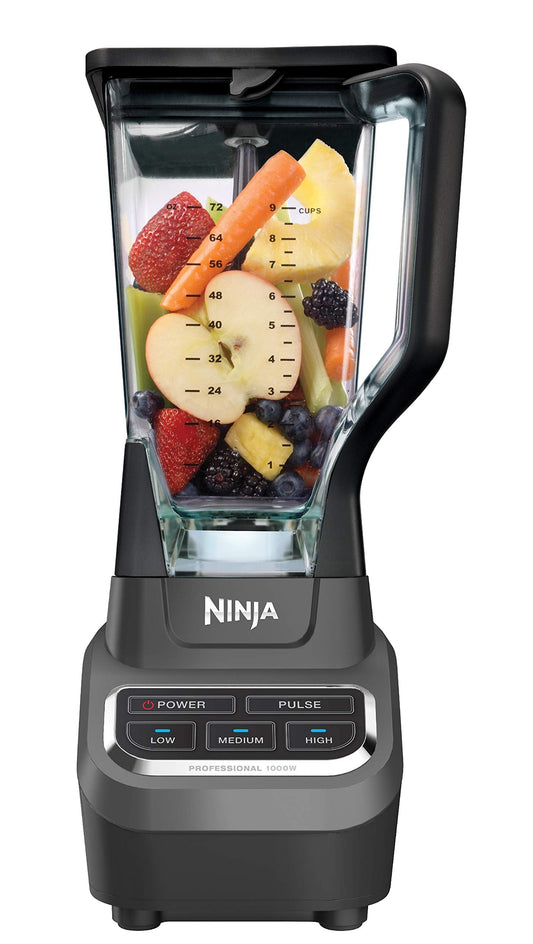 Ninja Professional Blender 1000W, Total Crushing Technology for Smoothies, Ice & Frozen Fruit, 72oz Countertop Pitcher, Black/Grey, BL610
