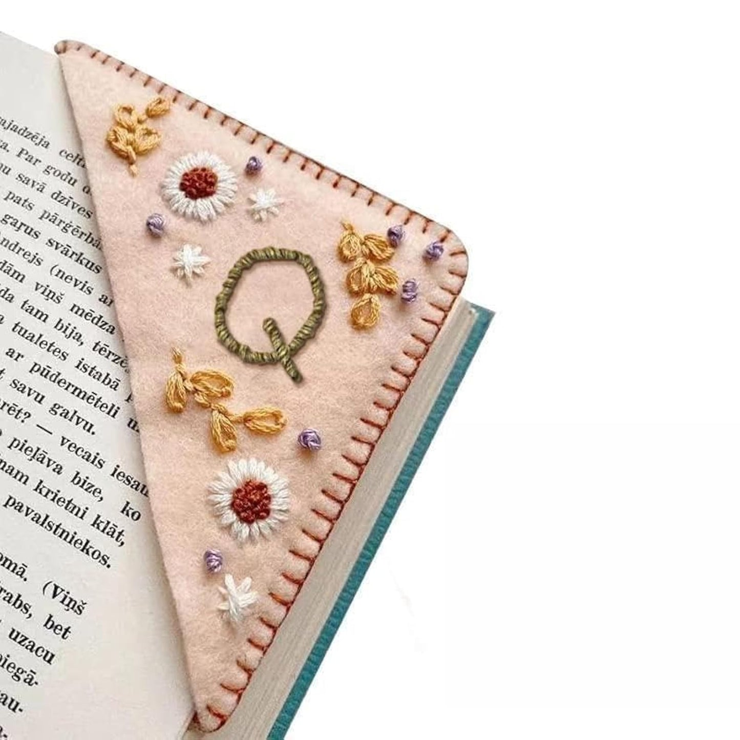 MOTEERLLU Personalized Hand Embroidered Corner Bookmark with A-Z Initial, Cute Book Markers for Reading Women, Book Lovers Gifts for Friends Mom