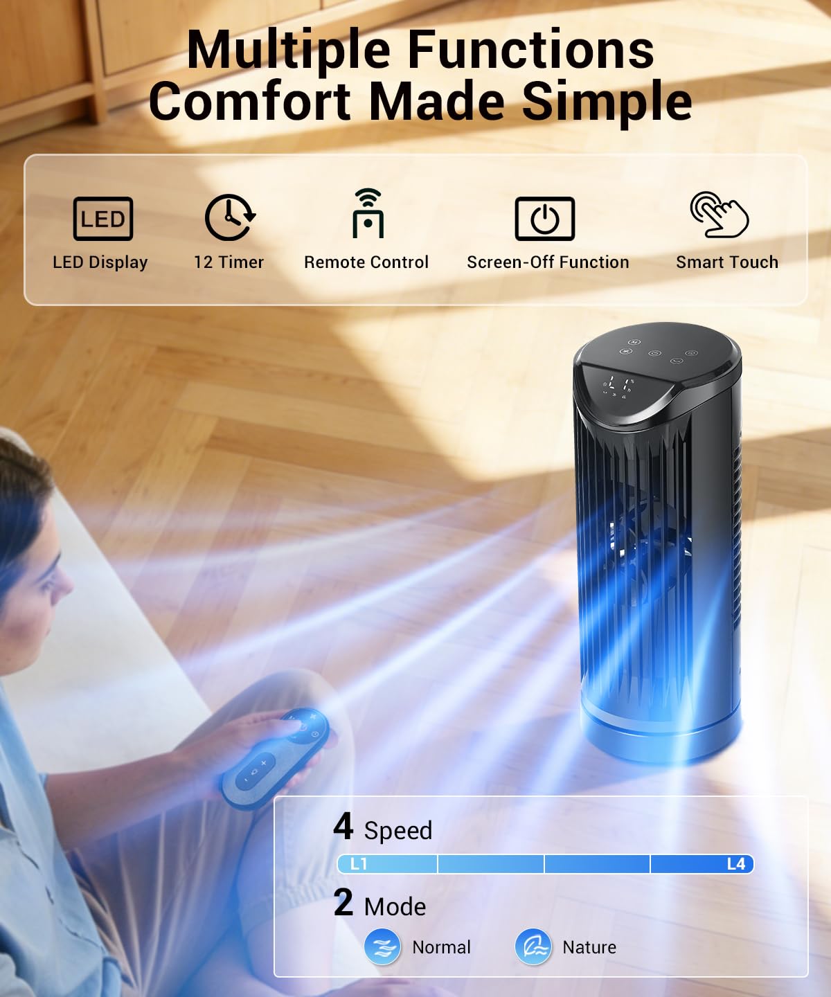 Personal Tower Fan for Bedroom, 25dB Quiet Fans that Blow Cold Air