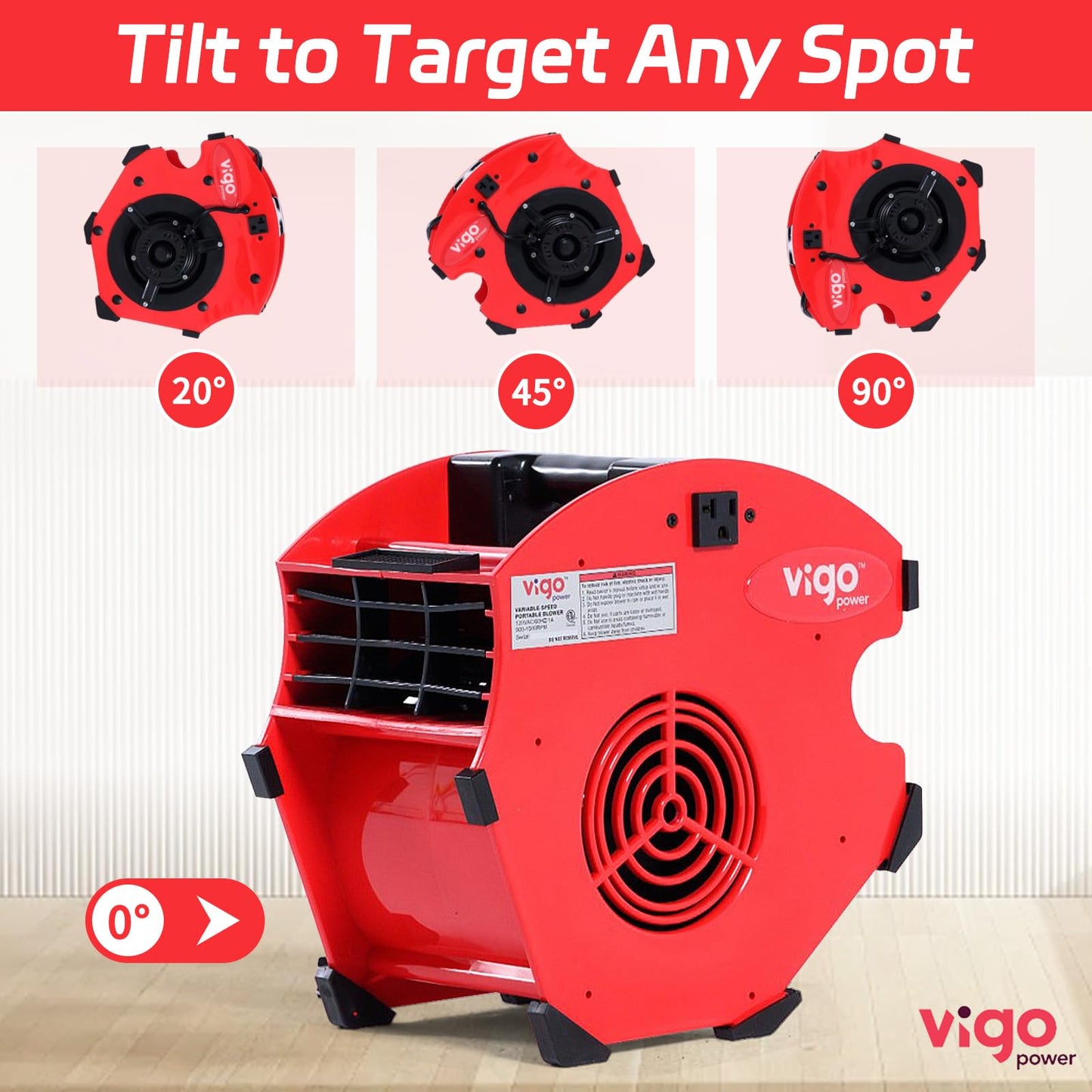 VIGO POWER 300 CFM Air Mover Fan, Car Dryer Blower & Carpet Dryer, Red