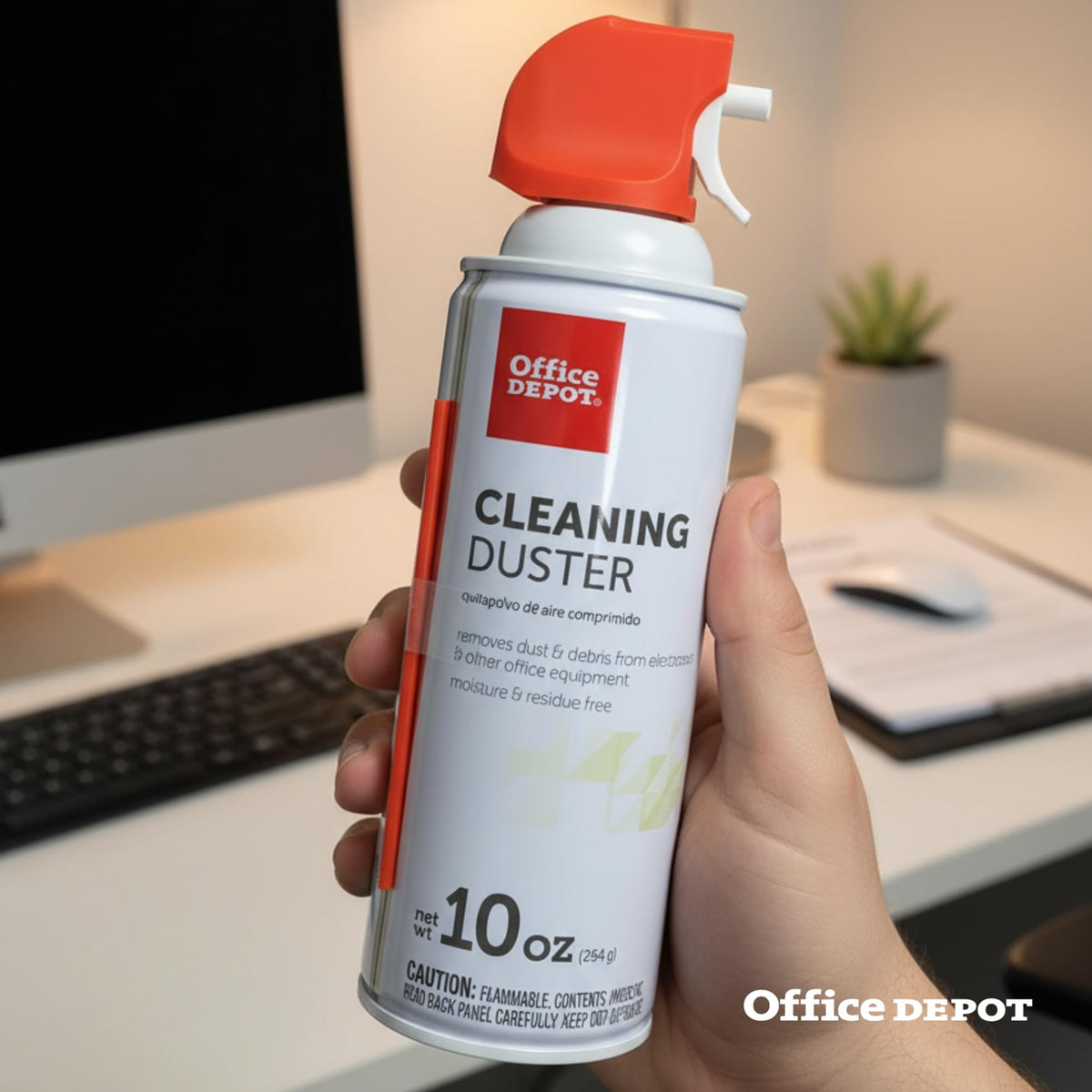 Office Depot Cleaning Duster, 10 Oz Compressed Canned Air for Electronics, Keyboard Cleaner for Computer, Laptop, PC, Printer, Office Equipment