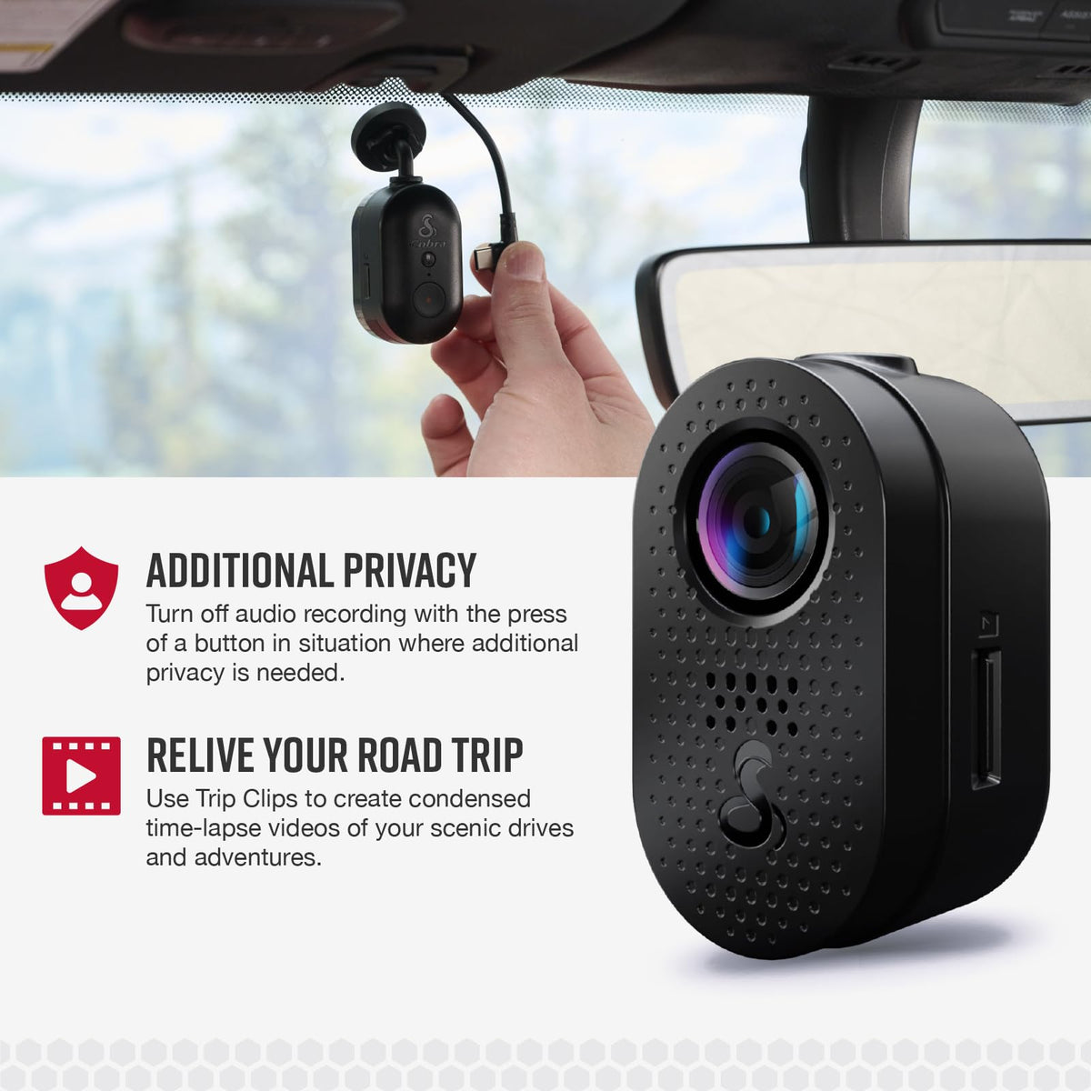 Cobra Discreet Dash Cam (SC120), QHD 1440P Video Resolution, Built-in WiFi