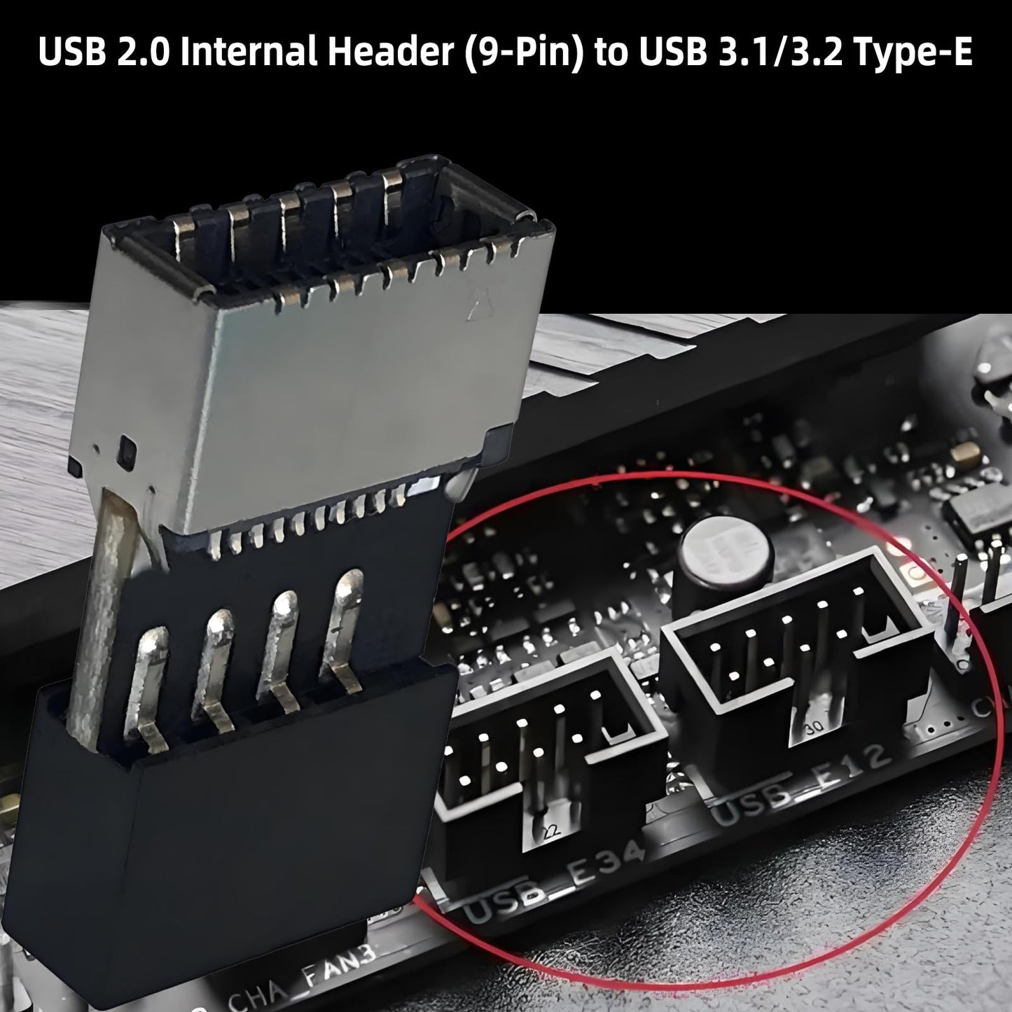 Bejavr USB 2.0 to USB 3.2 Gen 1 Header Adapter Front Panel Connector Motherboard 9Pin to Type-E/USB C