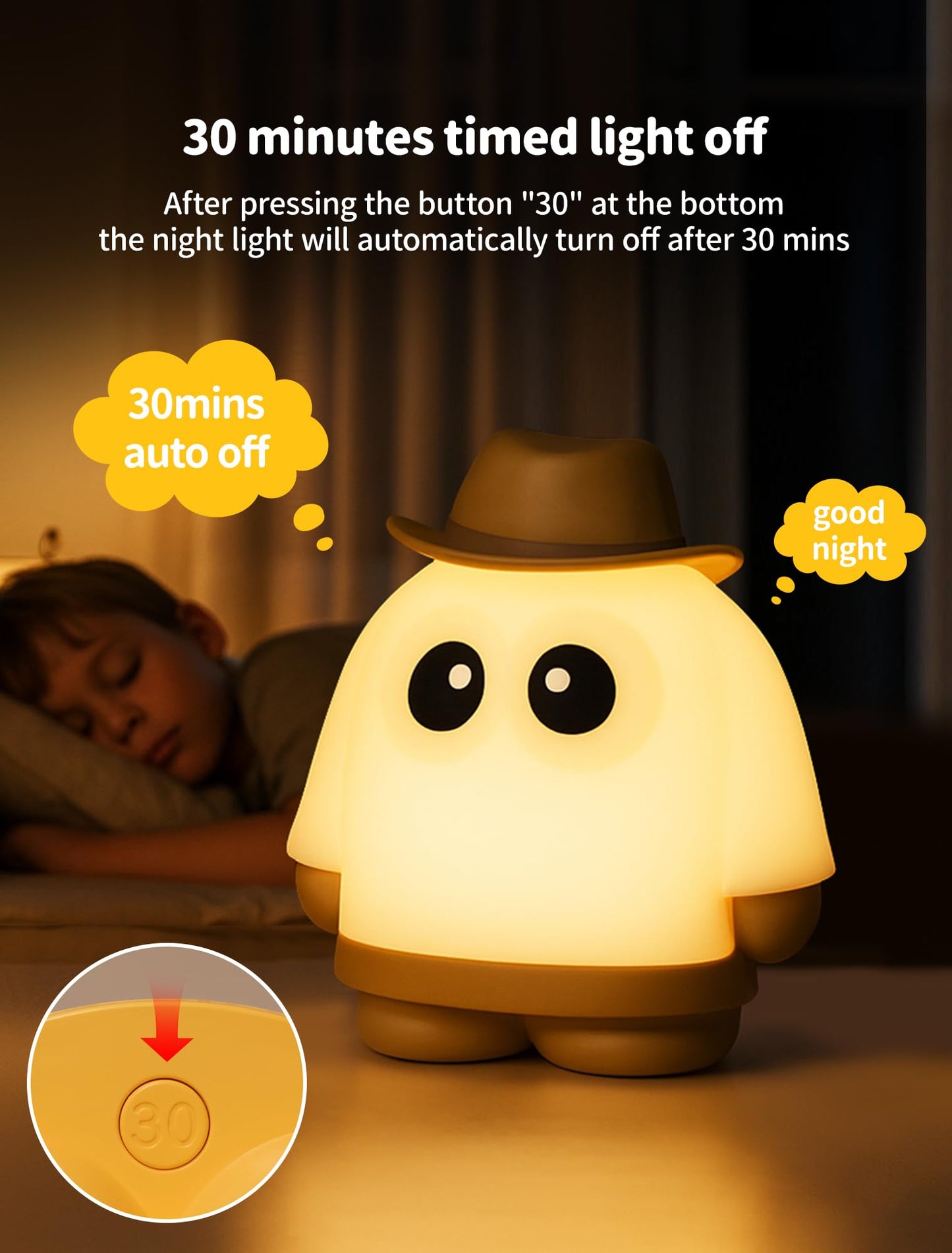 Tarinks Ghost Night Light, Rechargeable Bedside Lamp, Portable Sleep Nightlight, Dimmable Night Lamps, Cute Nursery Lamp, Funny Gifts for Kids Teens
