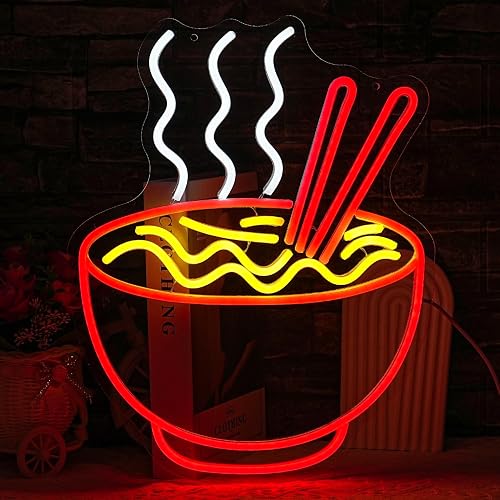 LULANMP Ramen Neon Sign for Wall Decor Noodle LED Neon Lights Dimmable Food Noodle Light Up Signs LED Neon Signs for Japanese Resturant Home Bar