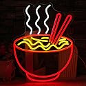 LULANMP Ramen Neon Sign for Wall Decor Noodle LED Neon Lights Dimmable Food Noodle Light Up Signs LED Neon Signs for Japanese Resturant Home Bar