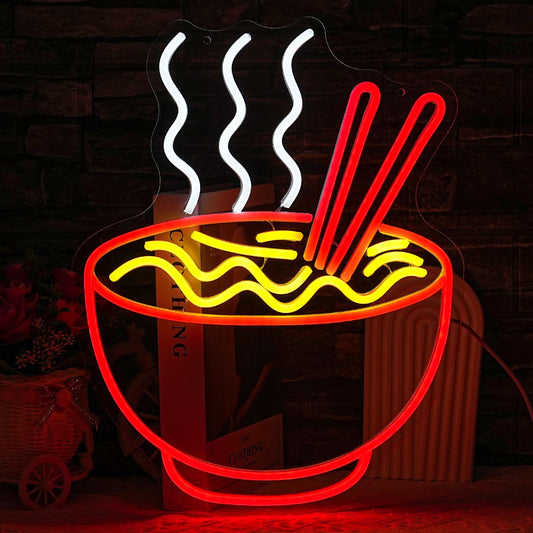 LULANMP Ramen Neon Sign for Wall Decor Noodle LED Neon Lights Dimmable Food Noodle Light Up Signs LED Neon Signs for Japanese Resturant Home Bar